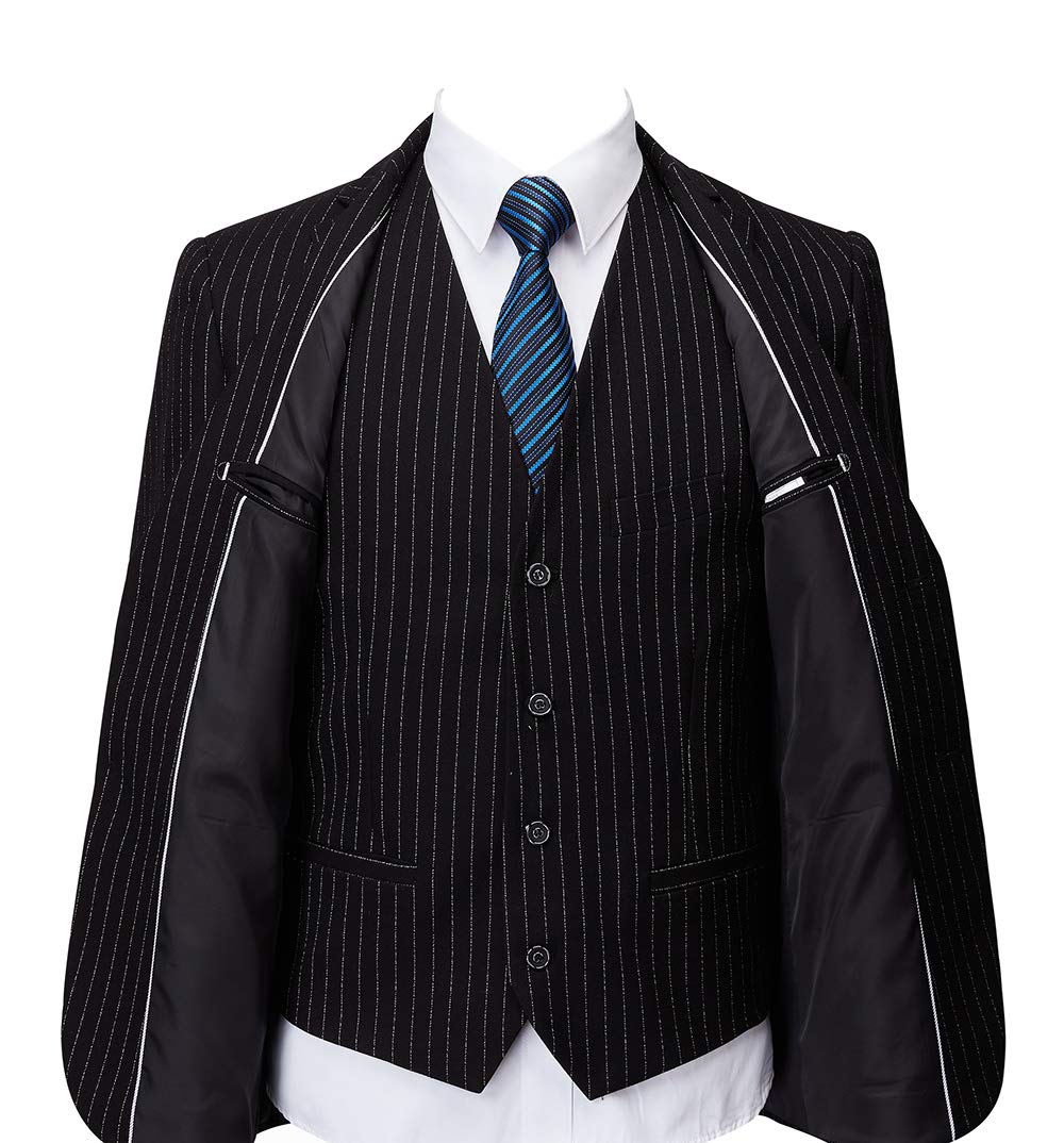 Men's 3-Piece Slim Fit Pinstripe Suit Set - Blazer, Vest & Dress Pants for Business, Wedding & Formal Events | Professional Office Wear & Special Occasion Attire | Perfect for Job Interviews, Business Meetings & Gala Dinners