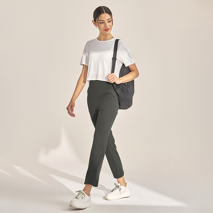 Stretch Banding Boots Cut Slacks for Women - Comfortable Office Pants with Elastic Waist - Perfect for Work, Business Casual & Professional Outfits