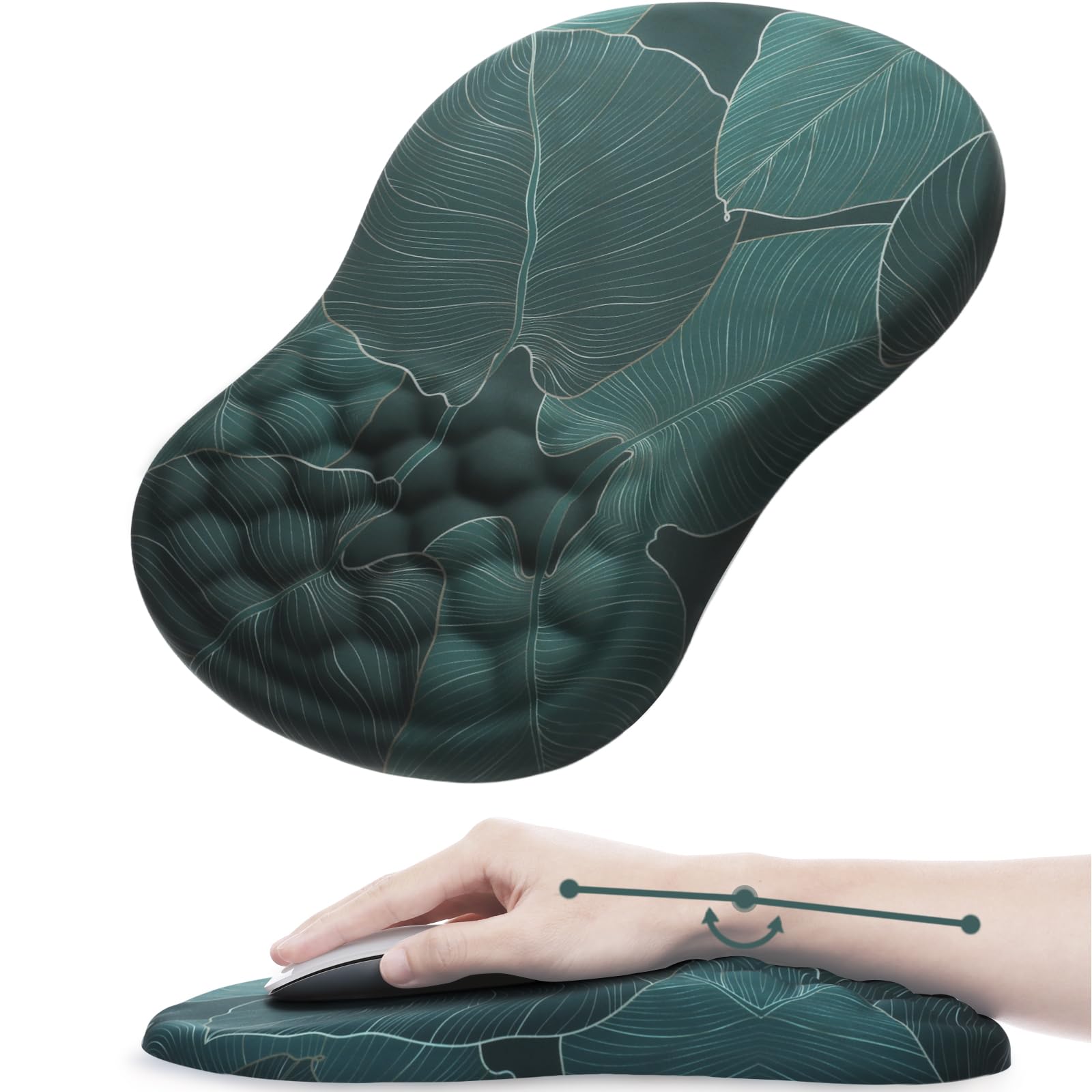 Ergonomic Mouse Pad with Wrist Support - Comfortable Computer & Laptop Mousepad with Non-Slip PU Base for Pain Relief - Banana Leaf Green Design - Perfect for Office Work, Gaming & Long Computer Use