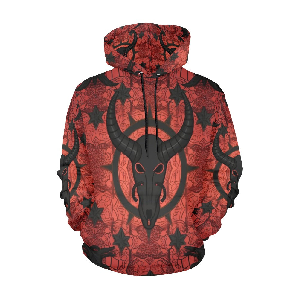 Baphomet Red Hoodie for Men & Women - Gothic Occult Pullover Sweatshirt | Perfect for Halloween, Cosplay & Alternative Fashion