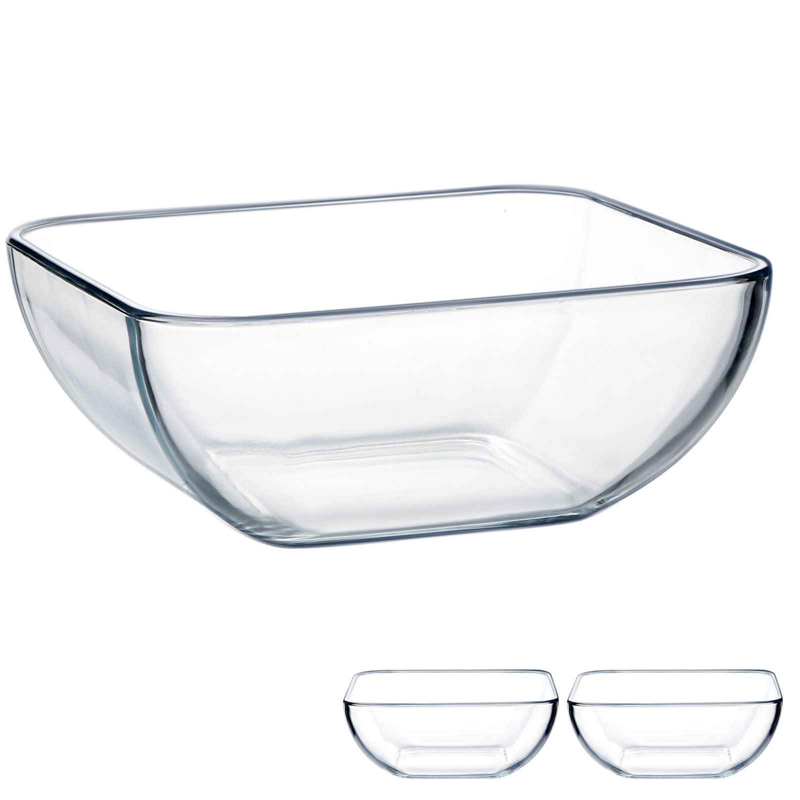 Nutriups 8-Inch Square Glass Salad Bowls Set of 2 - Microwave & Oven Safe Serving Bowls for Salads, Desserts, Snacks - Perfect for Entertaining, Family Dinners & Meal Prep