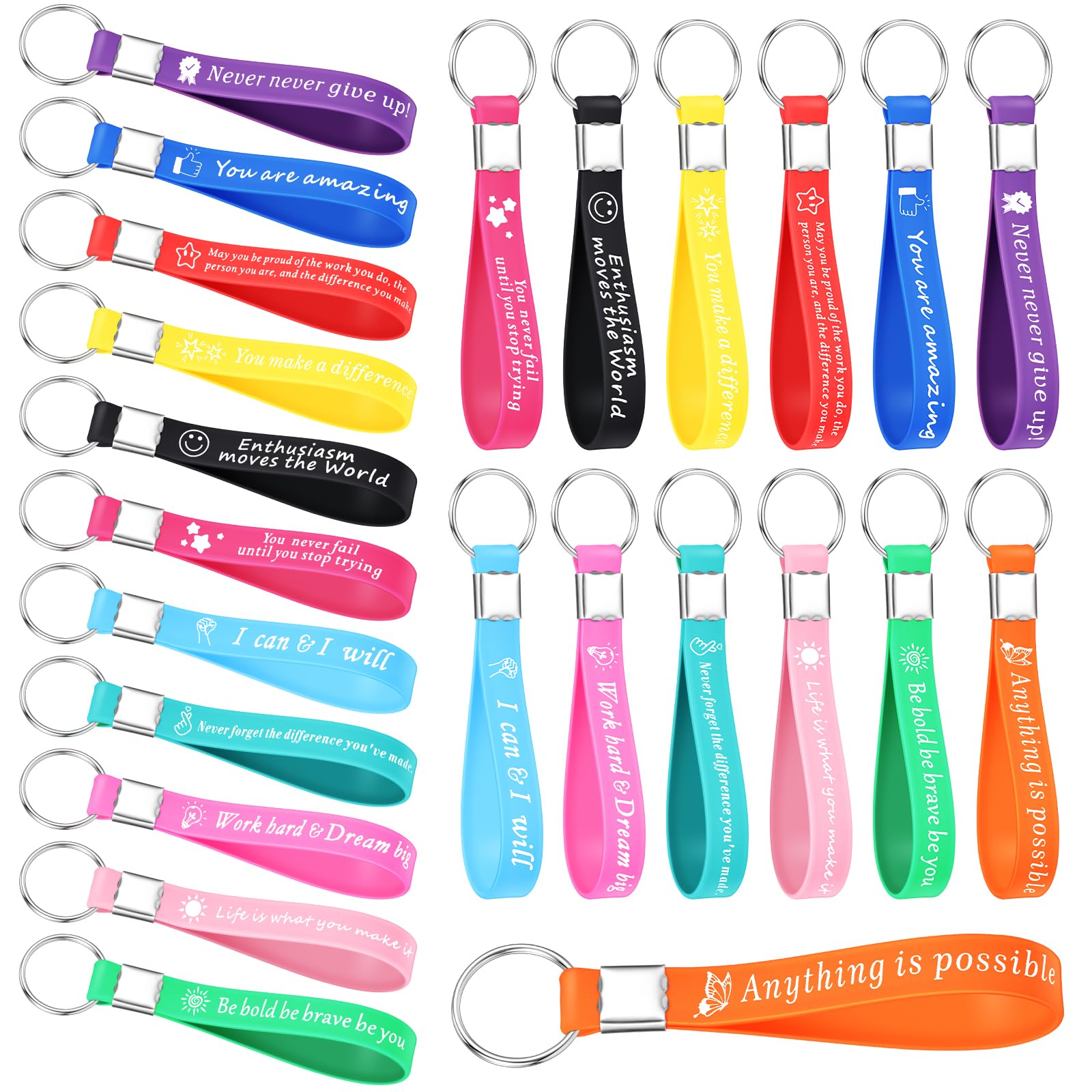 24 Pcs Motivational Keychains Bulk - Inspirational Gifts for Teachers & Staff - Office & School Use