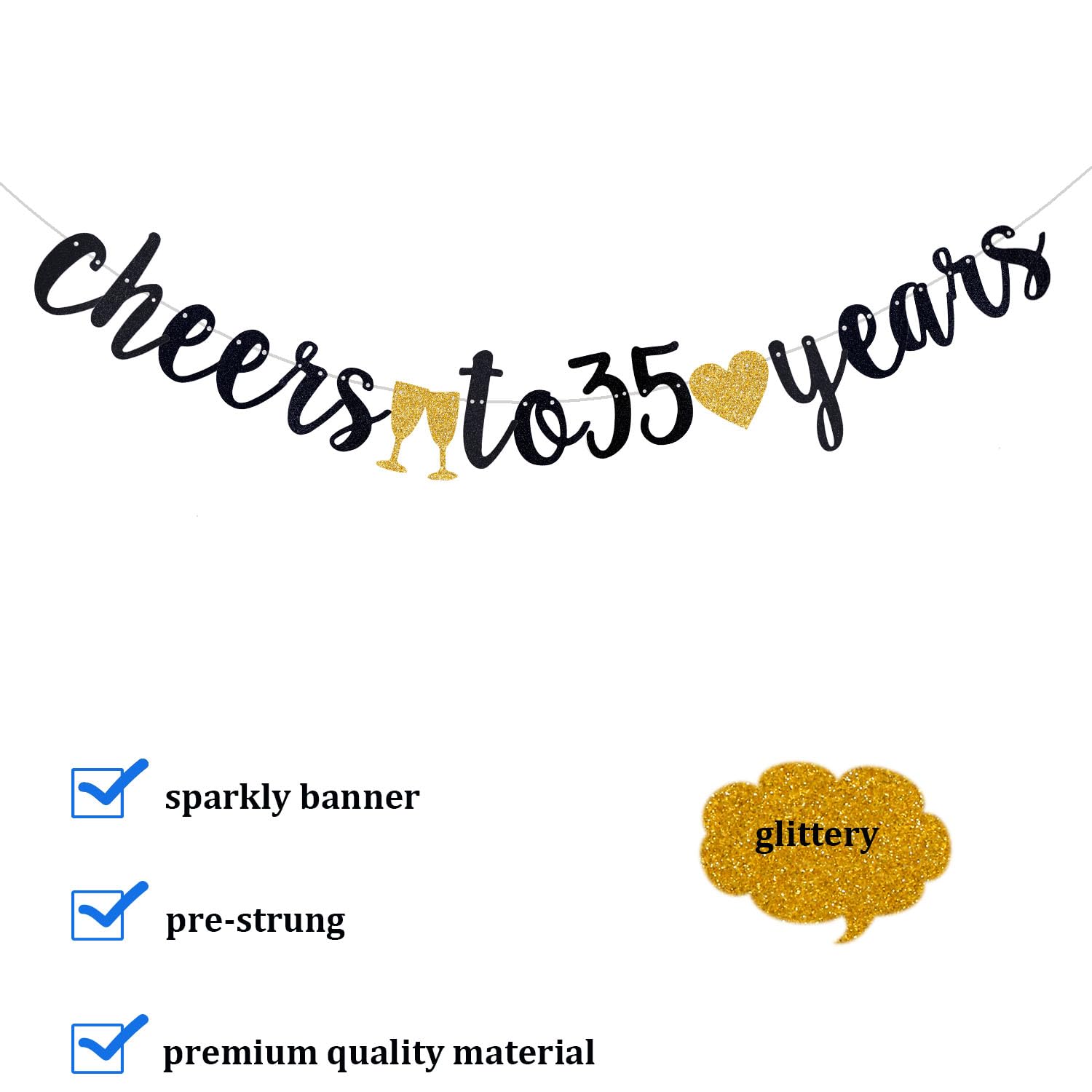Happy 35th Birthday Banner & Anniversary Decor - Black Paper Sign with Pre-Strung Hanging for Party - Perfect for Milestone Celebrations, Office Parties & Family Gatherings