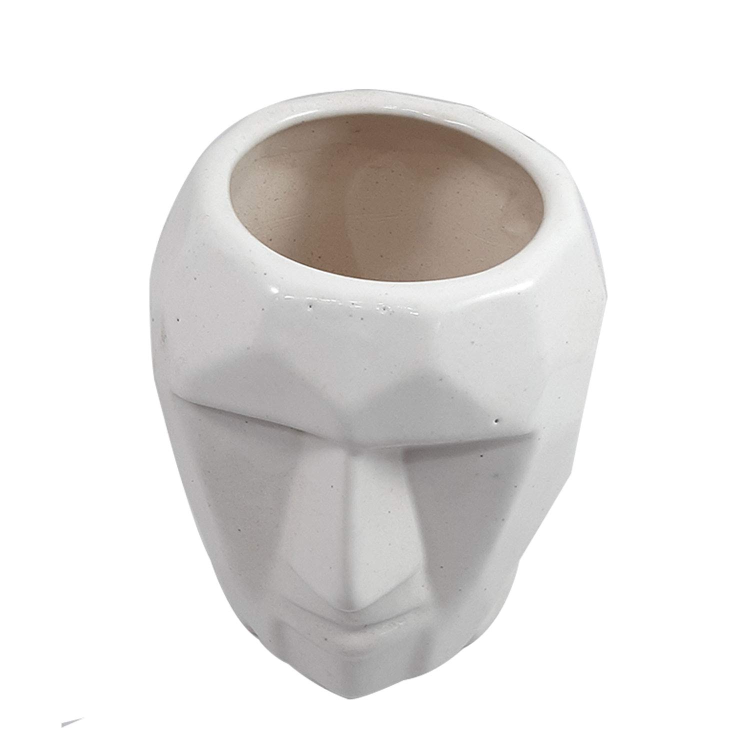 Handmade Ceramic Man Shape Flower Vase Planter - Khurja Pottery Home Decor (White, 6.5
