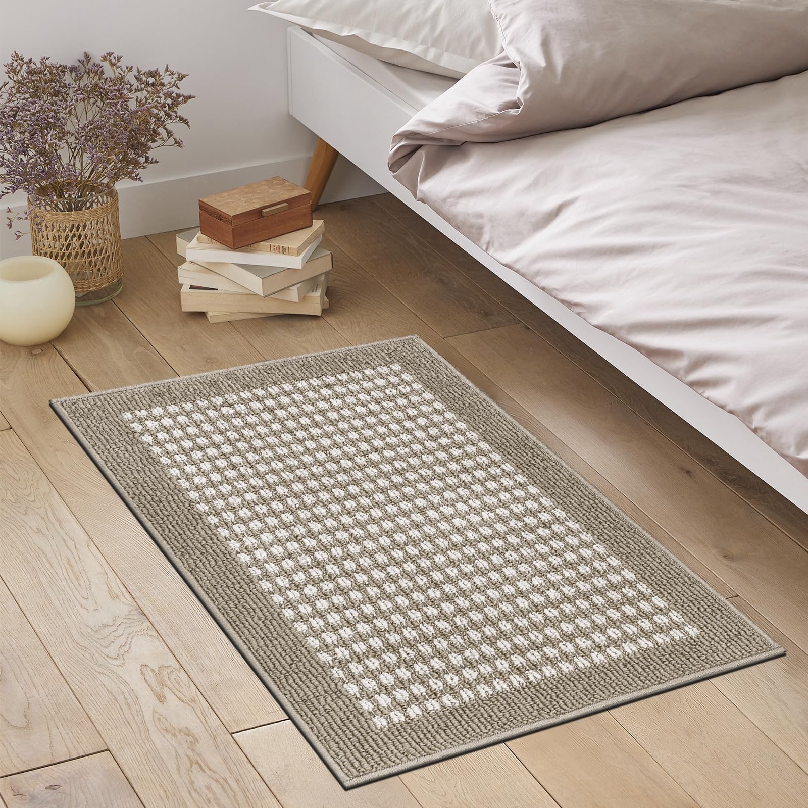 Non-Slip 3-Piece Kitchen Mat Set - 3D Lattice Farmhouse Floor Rugs with Washable Rubber Backing - Beige Kitchen Runner for Laundry, Hallway & Entryway | Durable & Stylish Home Decor