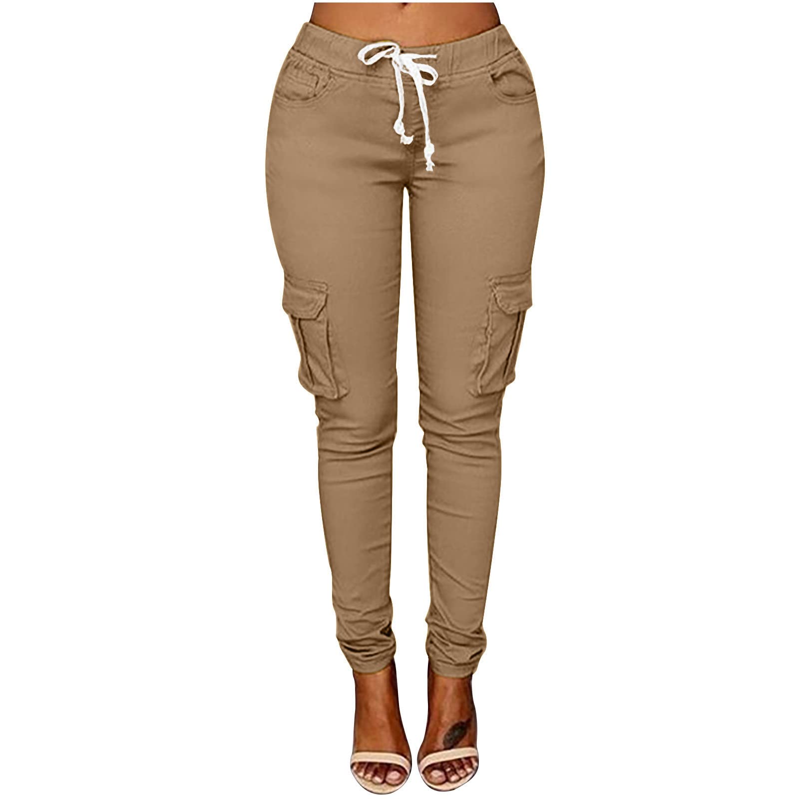 Women's Lightweight Cargo Jogger Pants - Elastic Drawstring Waist Hiking & Athletic Sweatpants for Outdoor, Casual & Workout Wear