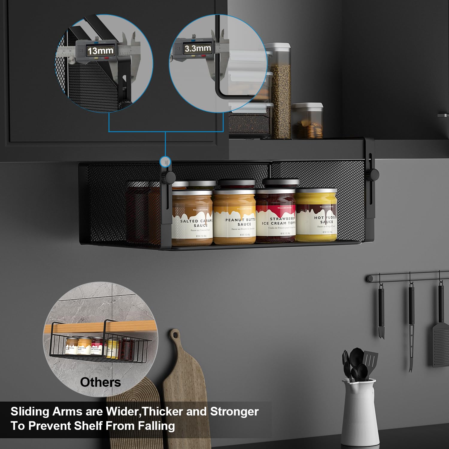 2-Pack Adjustable Under Shelf Basket Organizer - Heavy Duty Slide-in Hanging Holder for Kitchen, Pantry, Cabinet, Desk & Bookshelf - Space Saving Storage Solution for Home & Office Organization (Black, Large) - Perfect for Small Spaces, Clutter Control & Efficient Storage