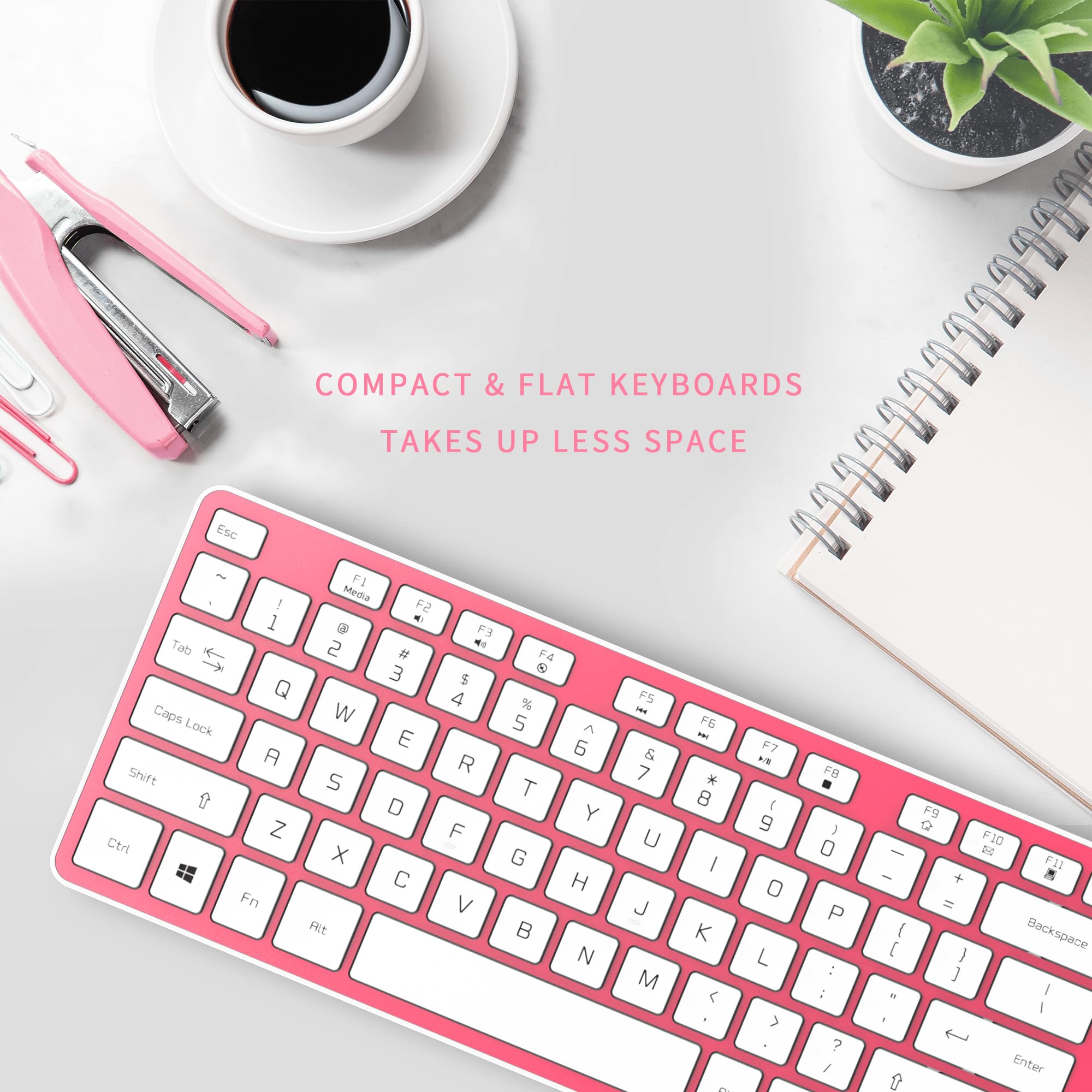 Ultra-Slim Wired USB Keyboard with Quiet Chocolate Keys - Ergonomic QWERTY Computer Keyboard for PC (Windows 11/10/8/7/XP/Vista) - Durable & Comfortable Typing for Office, Gaming & Home Use - KB1430 Pink