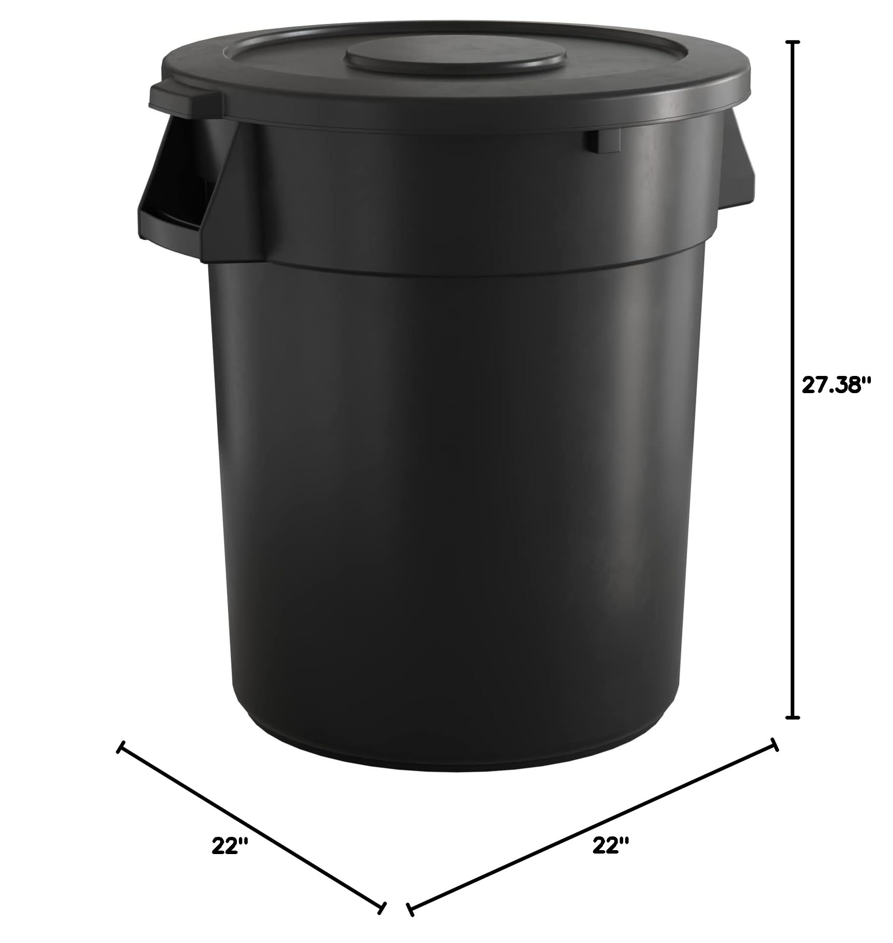 32 Gallon Black Round Commercial Trash Can with Lid - Heavy Duty Waste Bin for Office, Restaurant & Outdoor Use - Durable Plastic Garbage Can with Secure Lid