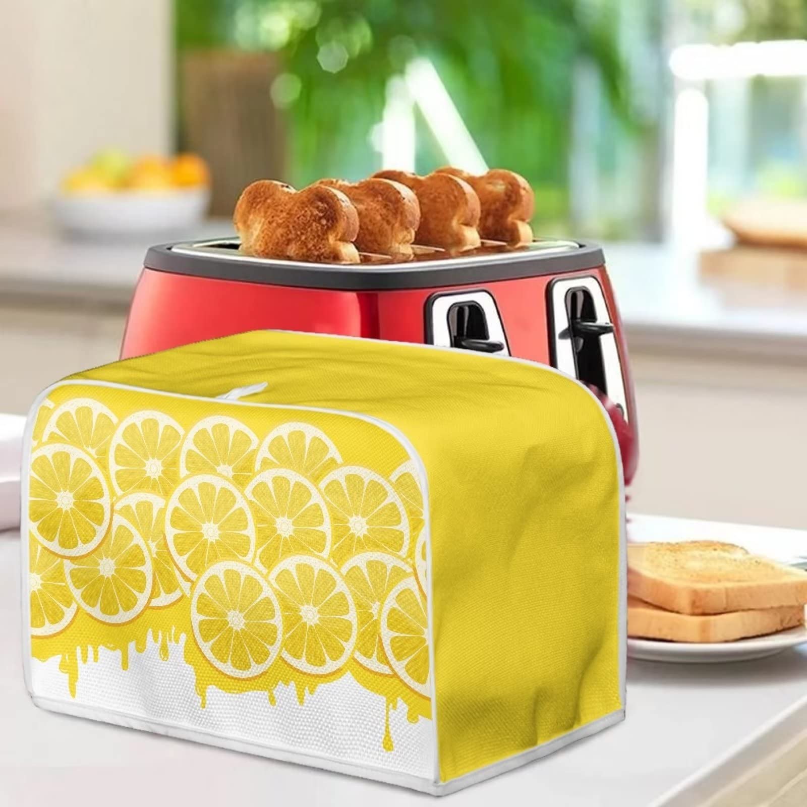 Chaqlin 2 Slice Toaster Oven Cover with Yellow Lemon Design - Heat Resistant Appliance Protector for Kitchen, Dorm, RV - Includes Carrying Bag for Easy Storage & Travel