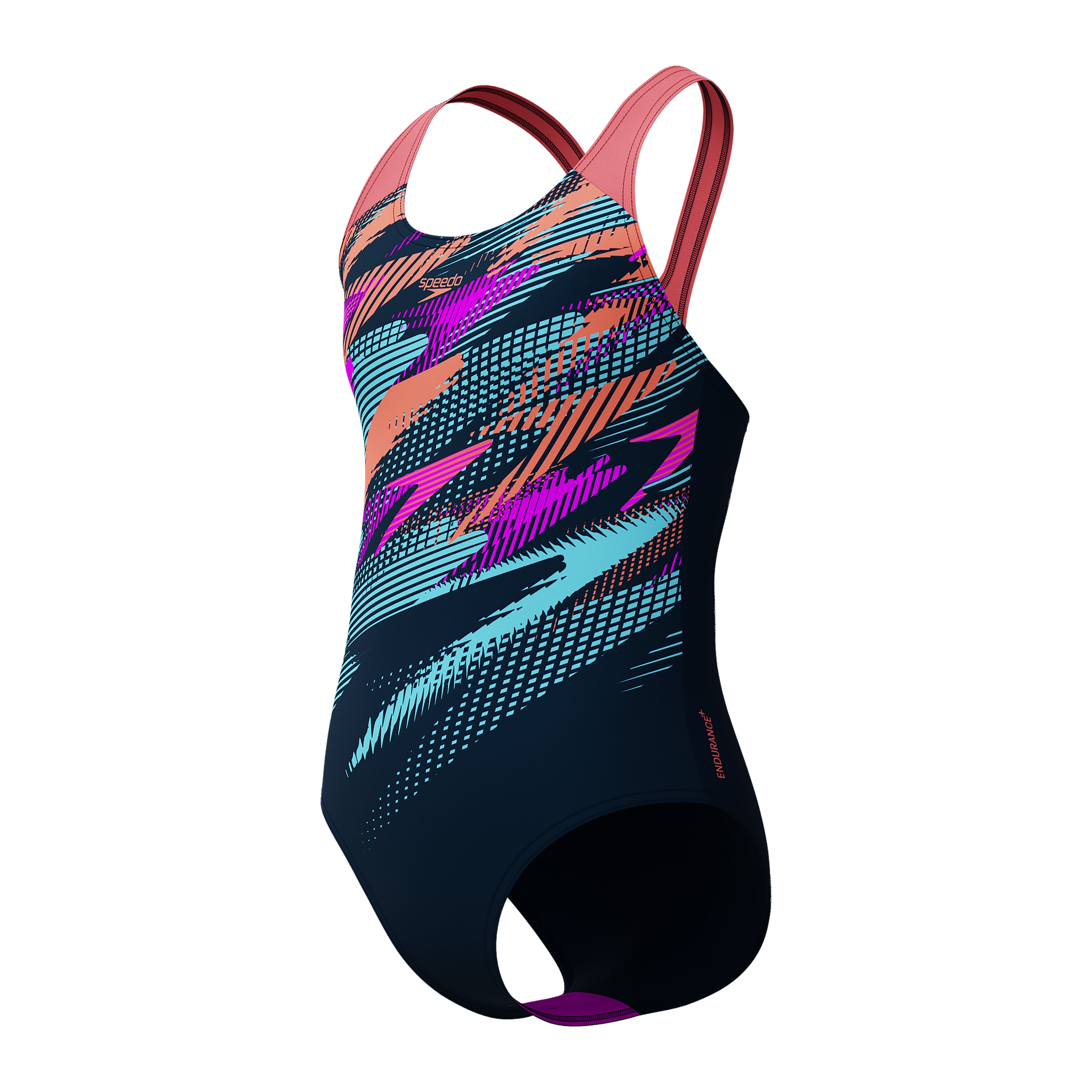 Speedo Digital Placement Splashback Girls Swimsuit - Dark Teal/Coral - Perfect for Swimming Lessons, Beach Vacations & Pool Parties