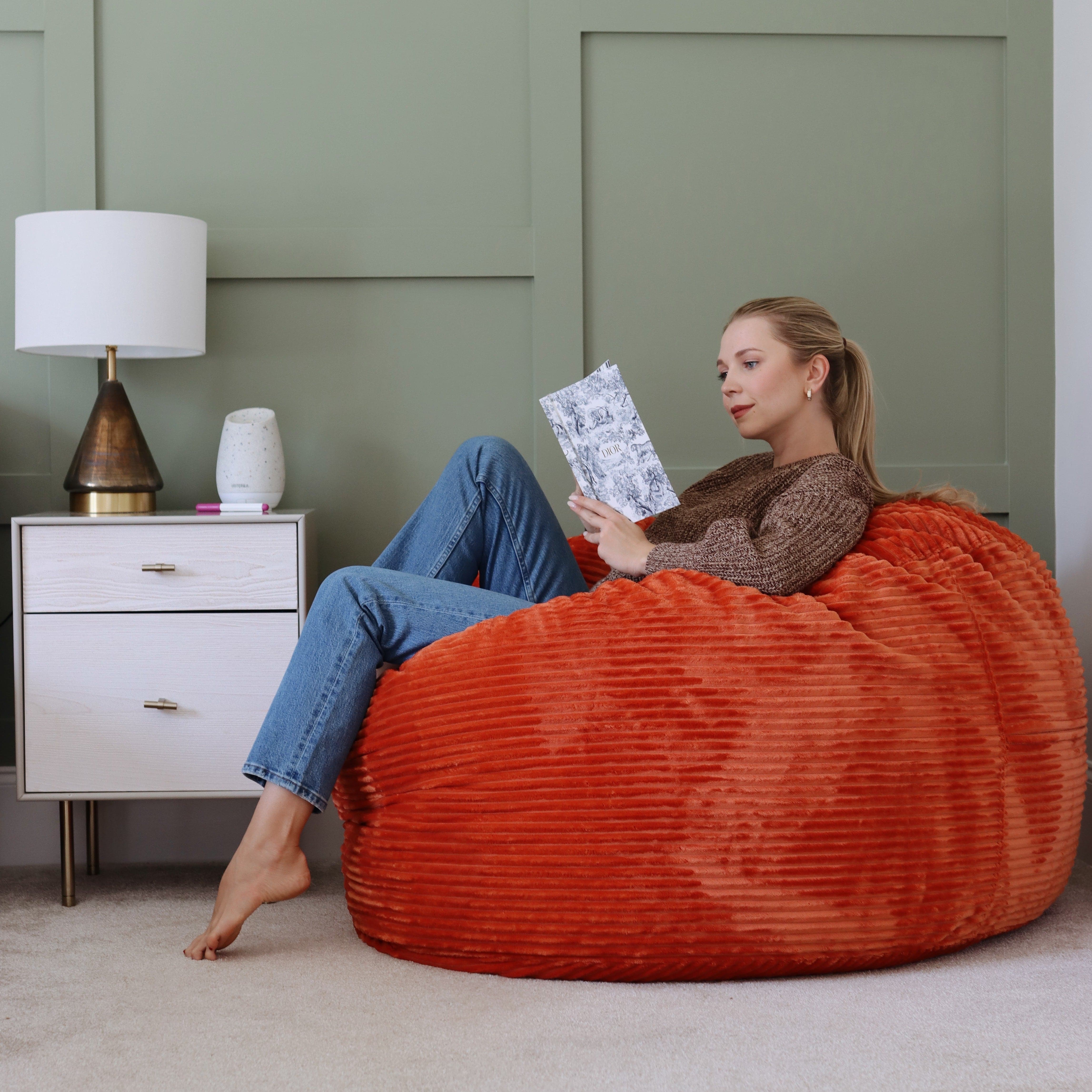 Premium Queen Size Bean Bag Chair - Ultra Soft Plush Corduroy Fabric for Living Room, Bedroom & Game Room Relaxation