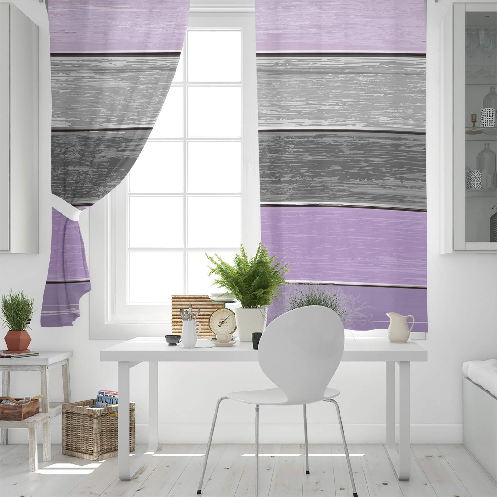Prime Leader Blackout Curtains 84 Inch Long - Thermal Insulated Room Darkening Drapes with Grommet, Wood Grain Stripe in Purple & Grey (40