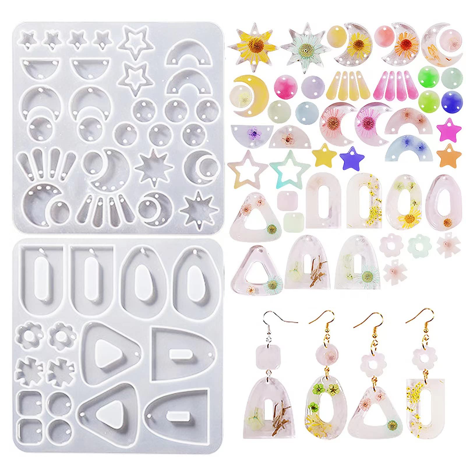 54 Pcs Silicone Earring Molds for Resin Jewelry Making - Moon, Star, Triangle & Arch Shapes with Holes - DIY Epoxy Resin Molds for Keychains, Pendants & Necklace Crafting - Perfect for Handmade Gifts & Art Projects