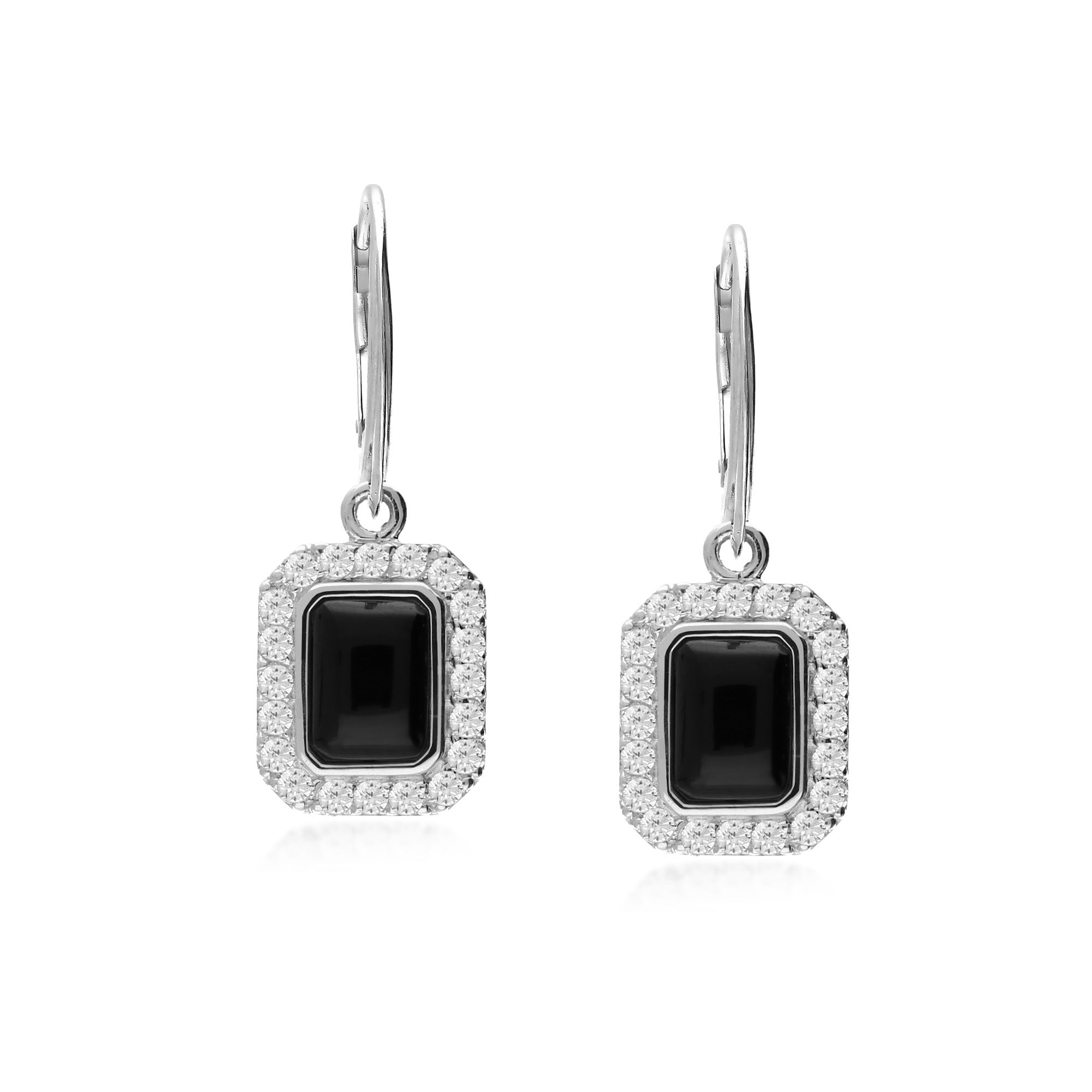 Sterling Silver Whitby Jet CZ Rectangular Drop Earrings for Women - Elegant Dangle Jewelry for Party, Wedding & Evening Wear