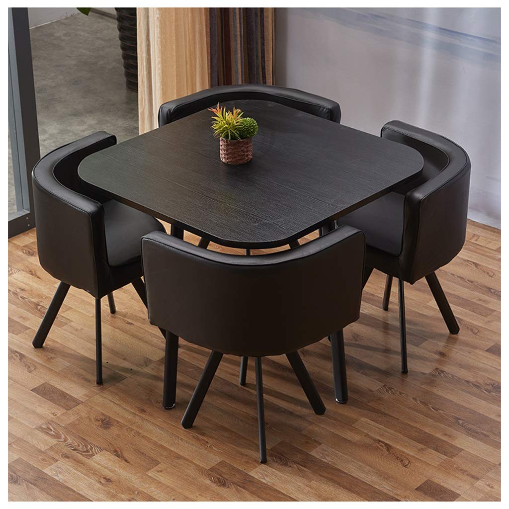 **5-Piece Solid Wood Round Dining Table Set with Modern Leather Chairs - 90cm Kitchen, Living Room, Cafe & Office Furniture for Home & Commercial Use**