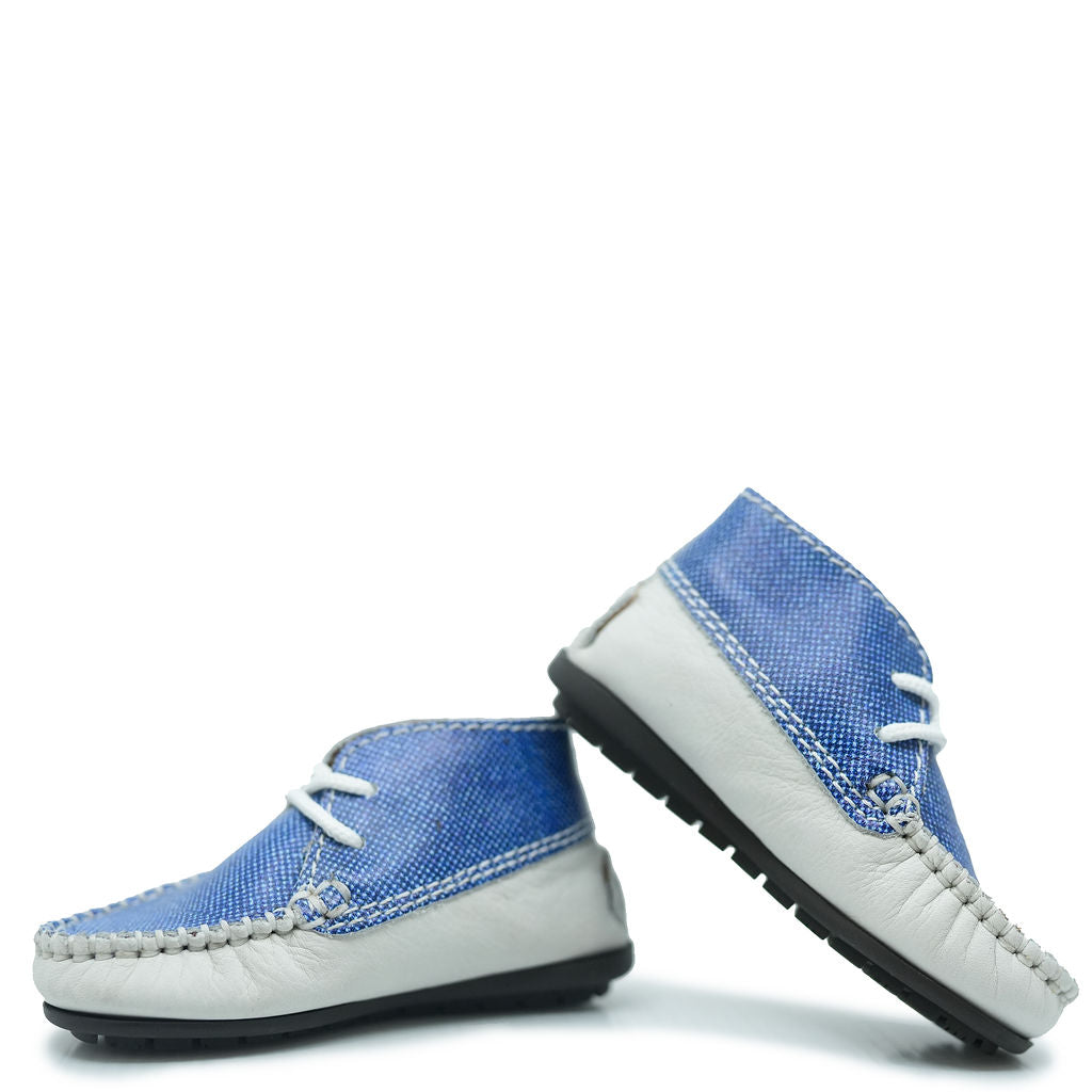 Atlanta Moccasin Denim & Ivory Baby Booties - Soft Leather First Walkers for Newborns & Infants - Perfect for Special Occasions, Photo Shoots & Everyday Comfort