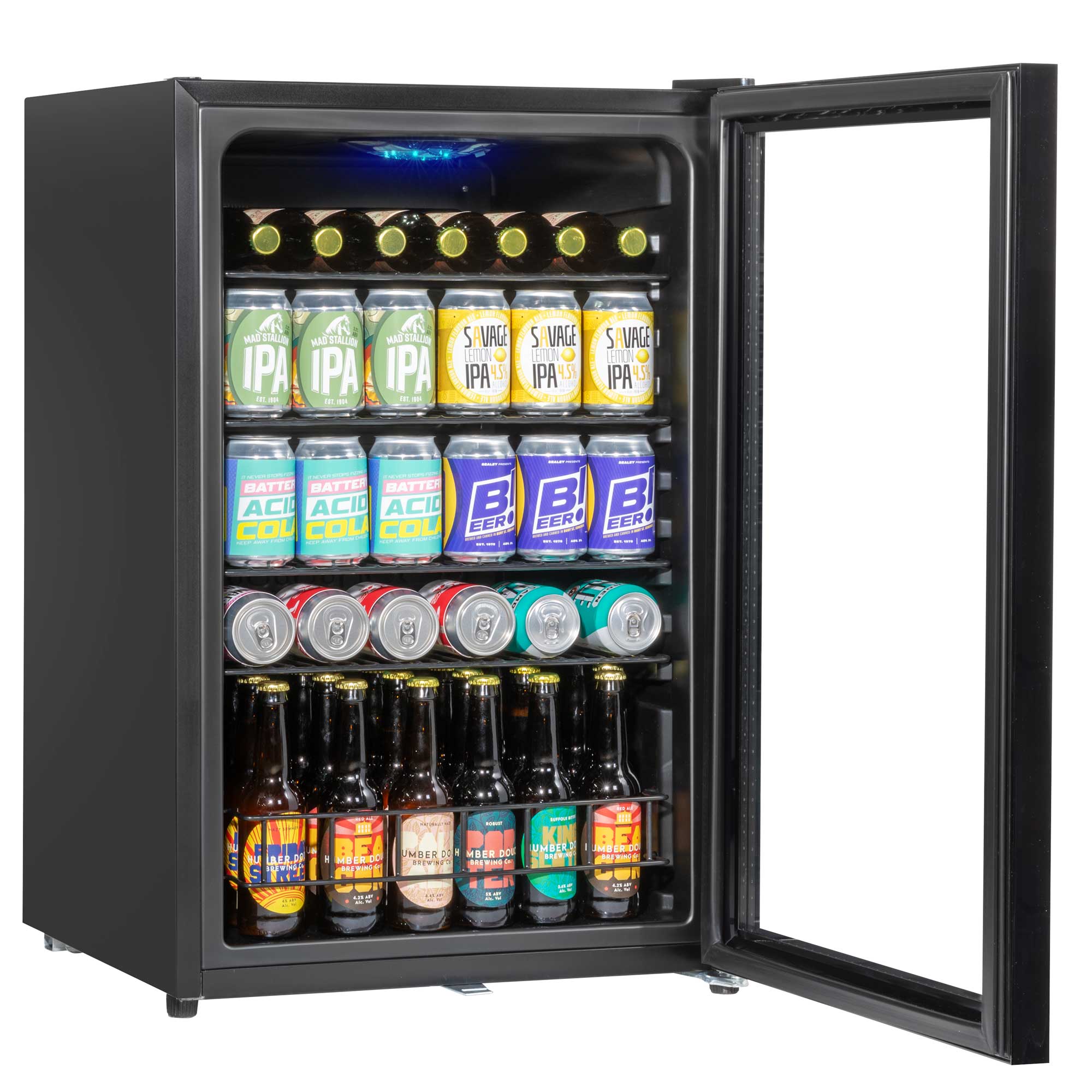 Baridi 115L Under Counter Beverage Cooler - Black DH223 | Energy Efficient Beer & Wine Fridge with LED Light | Perfect for Home Bars, Kitchens & Entertaining Spaces