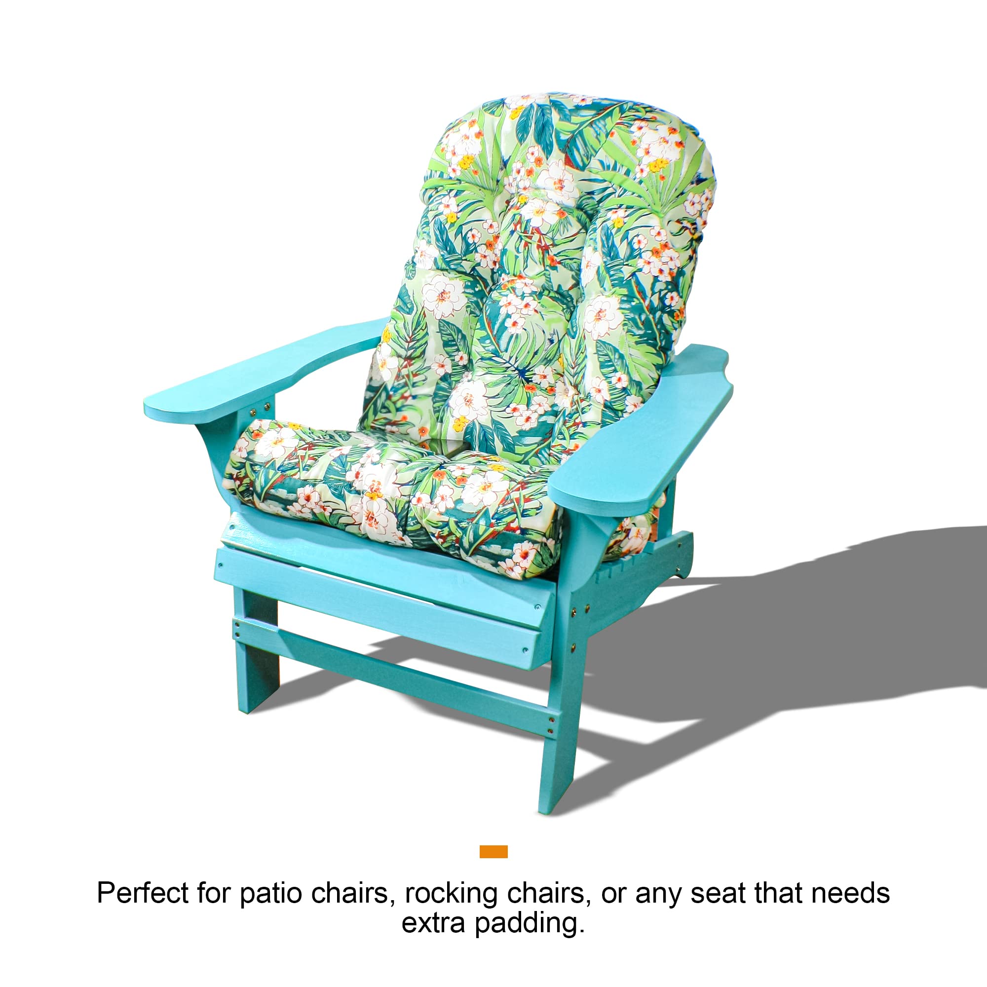 Premium Adirondack Chair Cushion Set of 2 - High Back Rocking Chair Cushions 44x21x4 Inch - UV Resistant & Fade Proof Outdoor Patio Furniture Cushions (Green White Floral Pattern) - Perfect for Porch, Deck, Garden & Poolside Relaxation