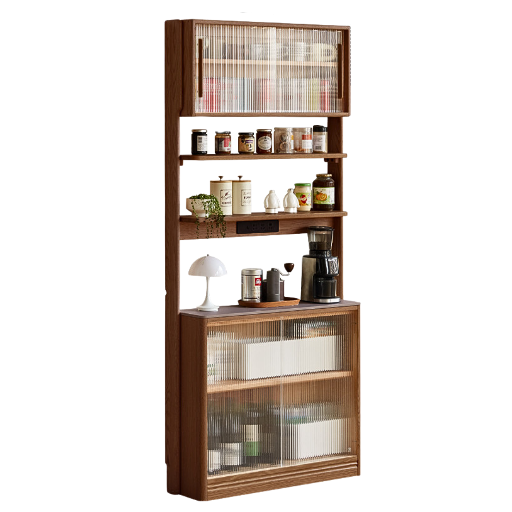 Solid Oak Wood Sideboard with Rock Board Top - Multifunctional Dining Room Storage Cabinet for Kitchen, Living Room & Entryway Organization