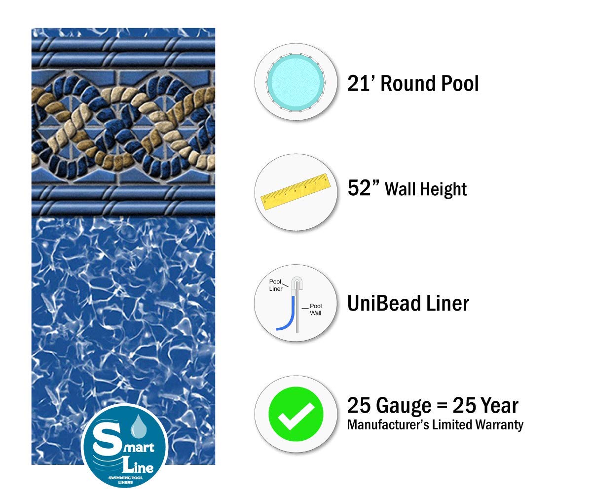 Smartline Mystri Gold 21-Foot Round Pool Liner - UniBead Style, 52-Inch Wall Height, 25 Gauge Virgin Vinyl Material - Durable Above Ground Swimming Pool Liner for Steel Sided Pools - Perfect for Backyard Summer Fun and Family Gatherings