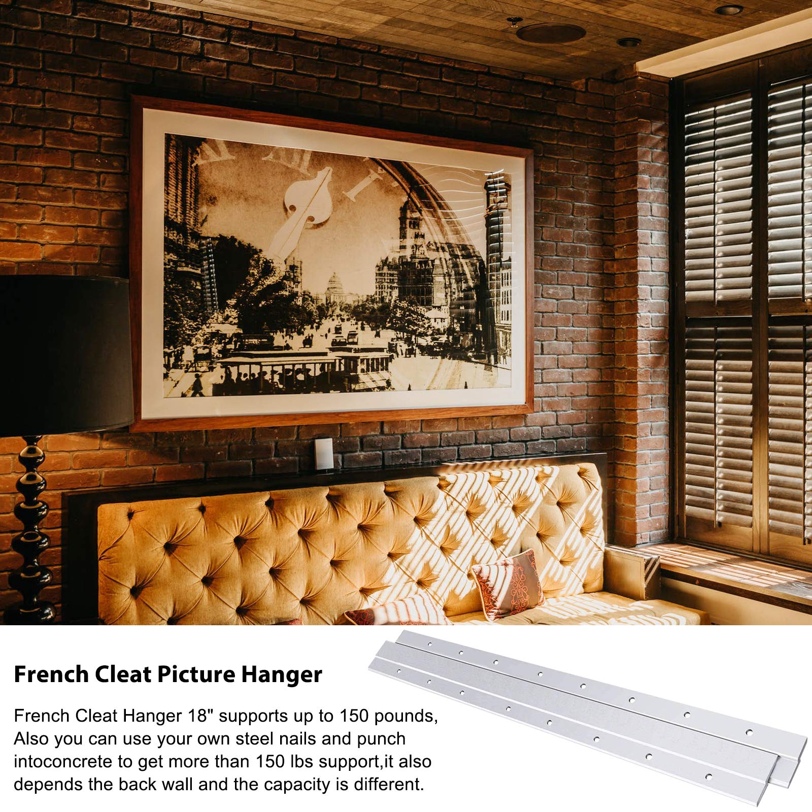 French Cleat Picture Hanger - Heavy Duty Aluminum Z Hanger Wall Mounting Bracket Kit (18 inch, 1 Pair) for Hanging Paintings, Mirrors, Artwork, Whiteboards & Cabinets | Secure & Adjustable Wall Display Solution for Home & Office Decor