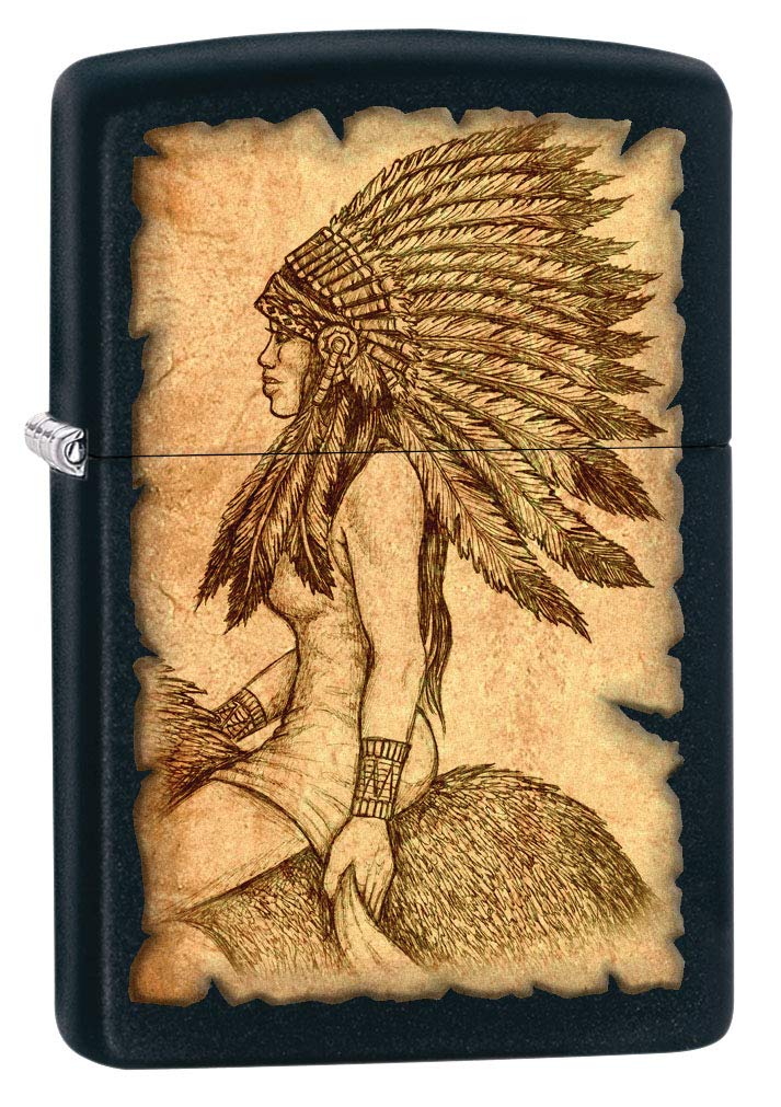 Zippo Lighter with Native American on Horseback Design - Black Matte Finish (Model 80729) | Windproof Refillable Lighter for Camping, Hiking & Outdoor Adventures