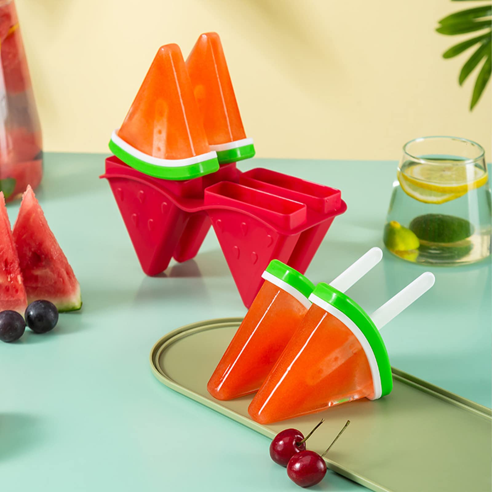 Best Popsicle Molds Set of 4 - Reusable BPA Free Ice Pop Maker with Sticks for Homemade Watermelon Freeze Pops & Ice Cream - Easy Release Kitchen Supply for Summer Treats, Kids Snacks, and Party Desserts