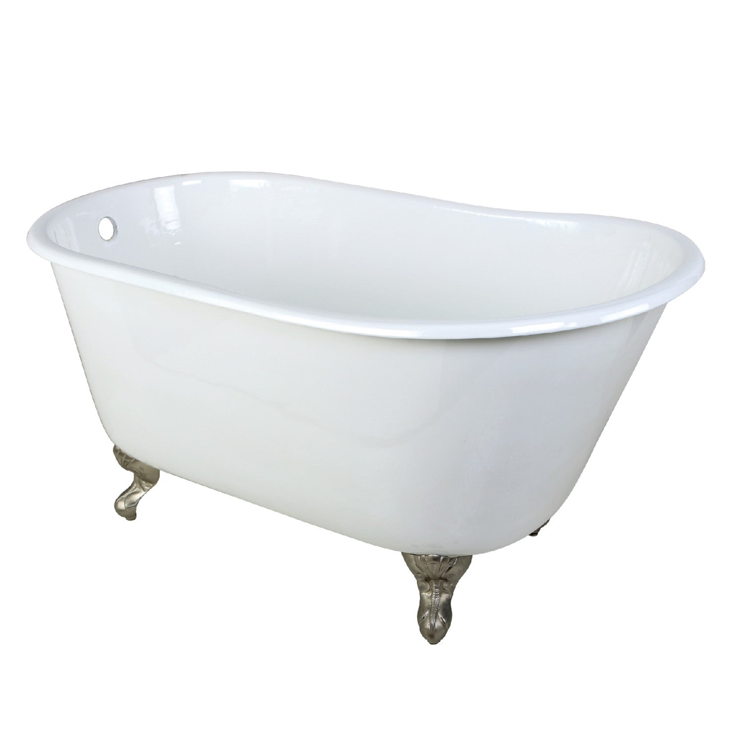 Aqua Eden 53 Inch White Cast Iron Clawfoot Bathtub - Oval Single Slipper Tub with Brushed Nickel Feet | Vintage Freestanding Soaking Tub for Bathroom Remodel & Spa Relaxation