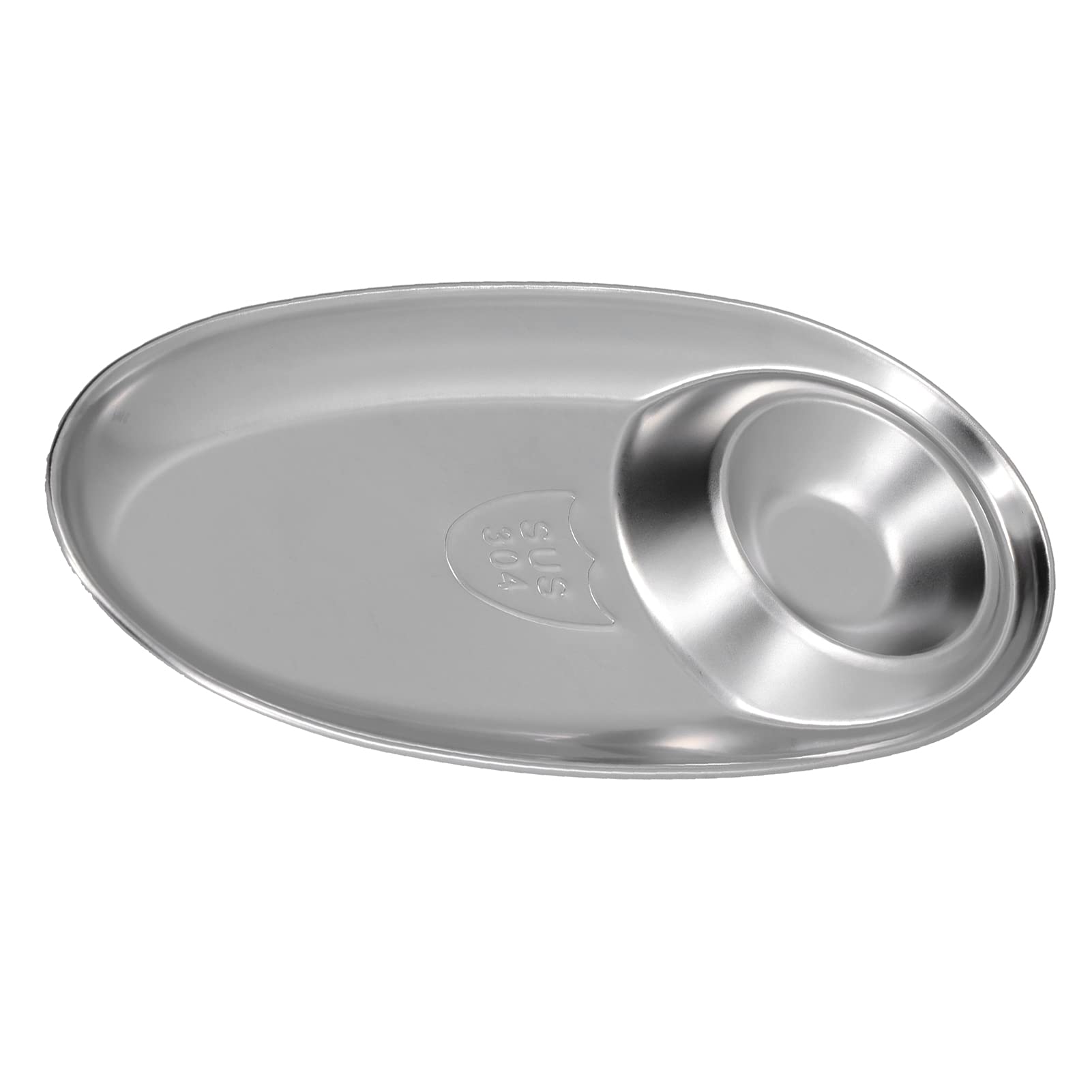 Premium 304 Stainless Steel Divided Snack Plate - Oval Spice Dish for Salt, Sugar, Vinegar & Nuts - Perfect for Home, Kitchen, Camping & Outdoor Picnics (Small Size)