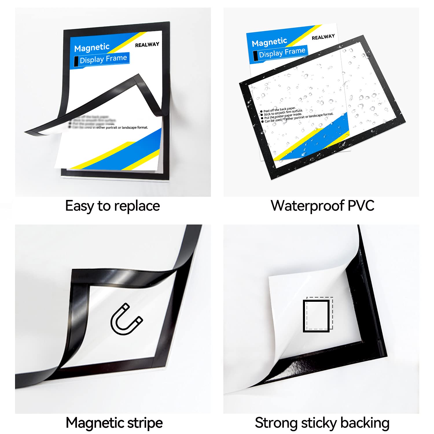 10 Pack Magnetic Sign Holder 8.5 x 11 - Self-Adhesive Magnetic Picture Frame for Door, Fridge, Whiteboard & Window - Double-Sided Display for Business Signs, Menus & Home Decor