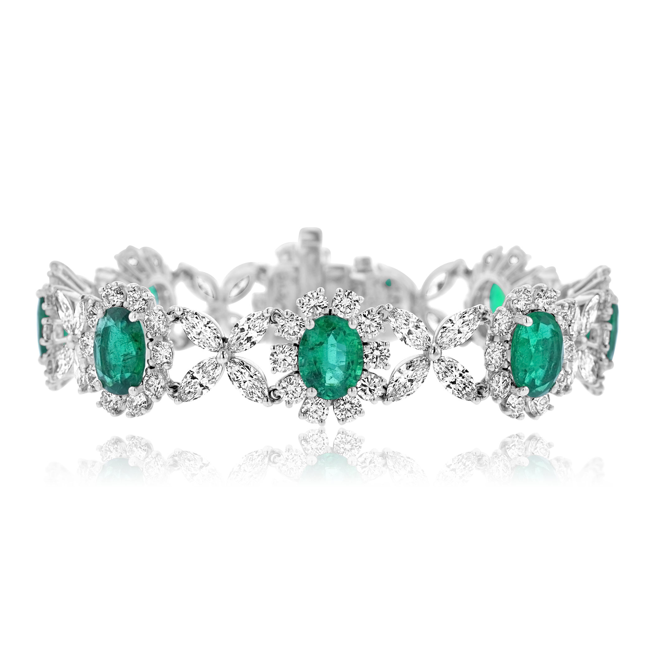 18KT White Gold 13.46 CTW Emerald & 13.60 CTW Diamond Bracelet for Women - Luxury Jewelry Gift for Anniversary, Wedding & Special Occasions