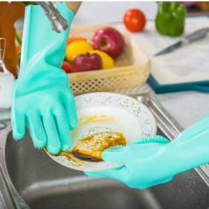 EQUVIA Pet Grooming & Cleaning Sponge Gloves - Silicone Scrubber Gloves for Dishwashing, Kitchen, Bathroom & Housework - Multipurpose Cleaning Gloves (1 Pair) - Perfect for Pet Bathing, Dish Cleaning & Household Chores