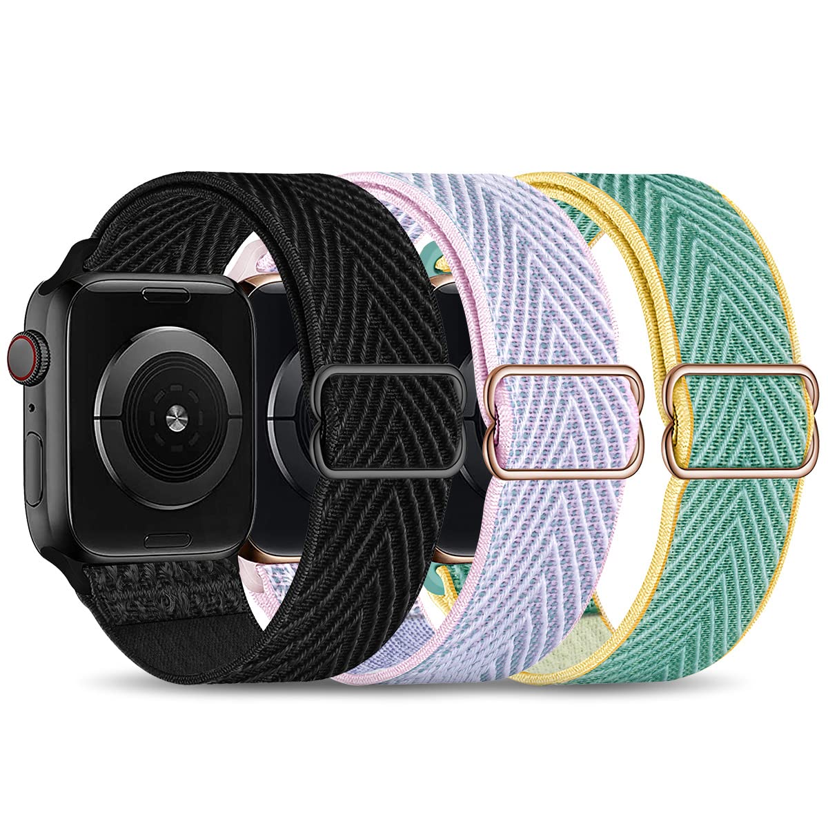 Stretchable Nylon Apple Watch Bands for 38mm 40mm 41mm 42mm 44mm 45mm - Arrow Design Adjustable Elastic Loop Strap Compatible with iWatch SE Series 7/6/5/4/3/2/1 - Unisex Smartwatch Accessories (3-Pack) - Perfect for Workouts, Running & Everyday Wear