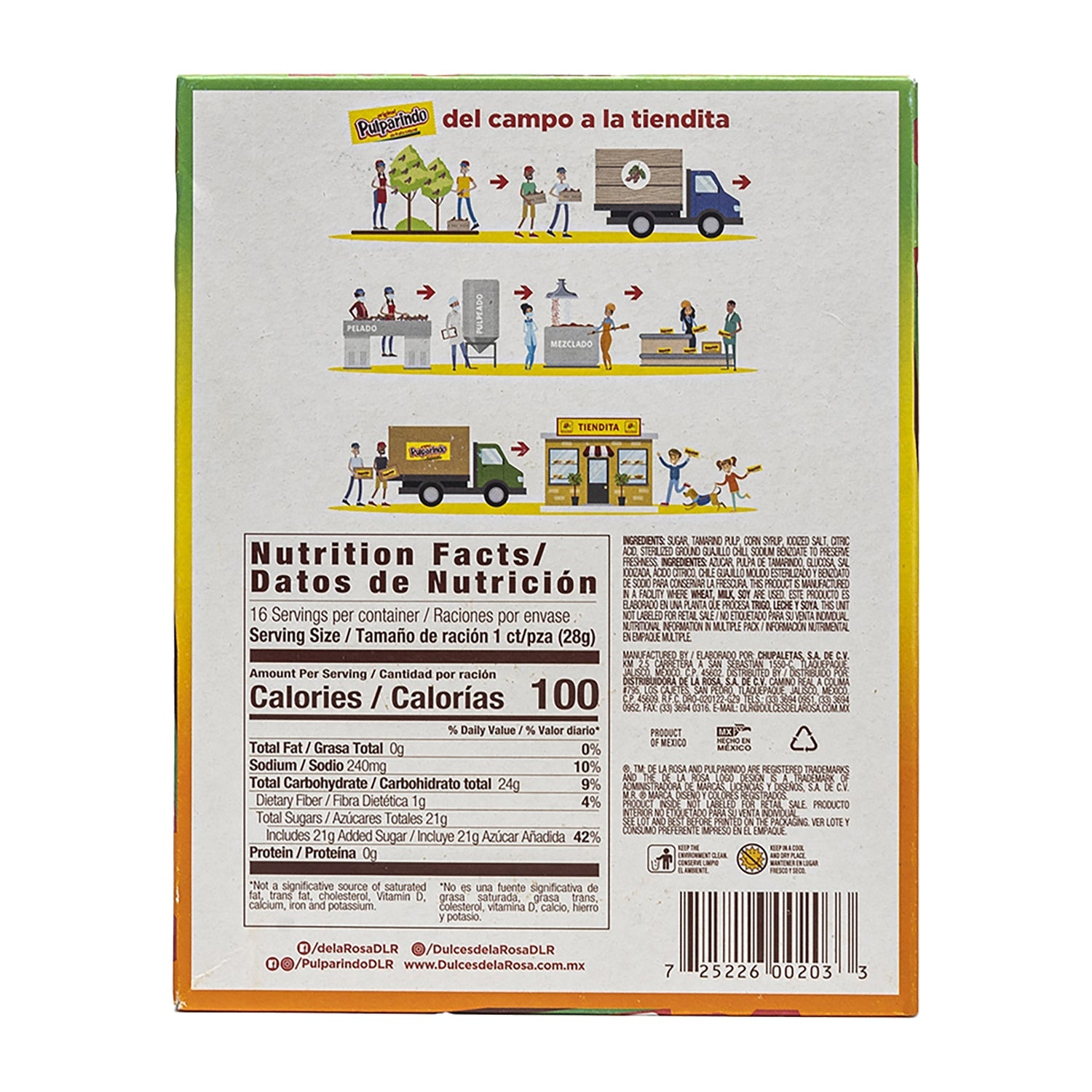 De La Rosa Pulparindo Gigante Mango Candy - 16 Count Box | Authentic Mexican Tamarind Candy | Perfect for Parties, Snacking & Gifting