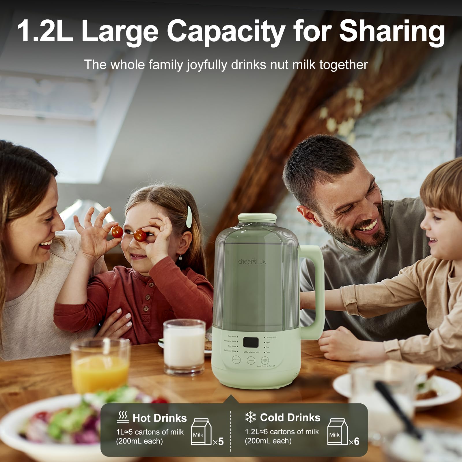 **CheersLux 40oz Nut Milk Maker - Low Noise 9-in-1 Automatic Soy Milk Machine for Almond, Oat & Plant-Based Milk - 3-Min Cold Press, Delay Start & Auto Clean - Perfect for Vegan, Dairy-Free & Healthy Lifestyles**    *(Use Cases: Ideal for homemade almond milk, oat milk, soy milk, and other plant-based beverages. Great for vegan diets, lactose intolerance, and healthy meal prep.)*