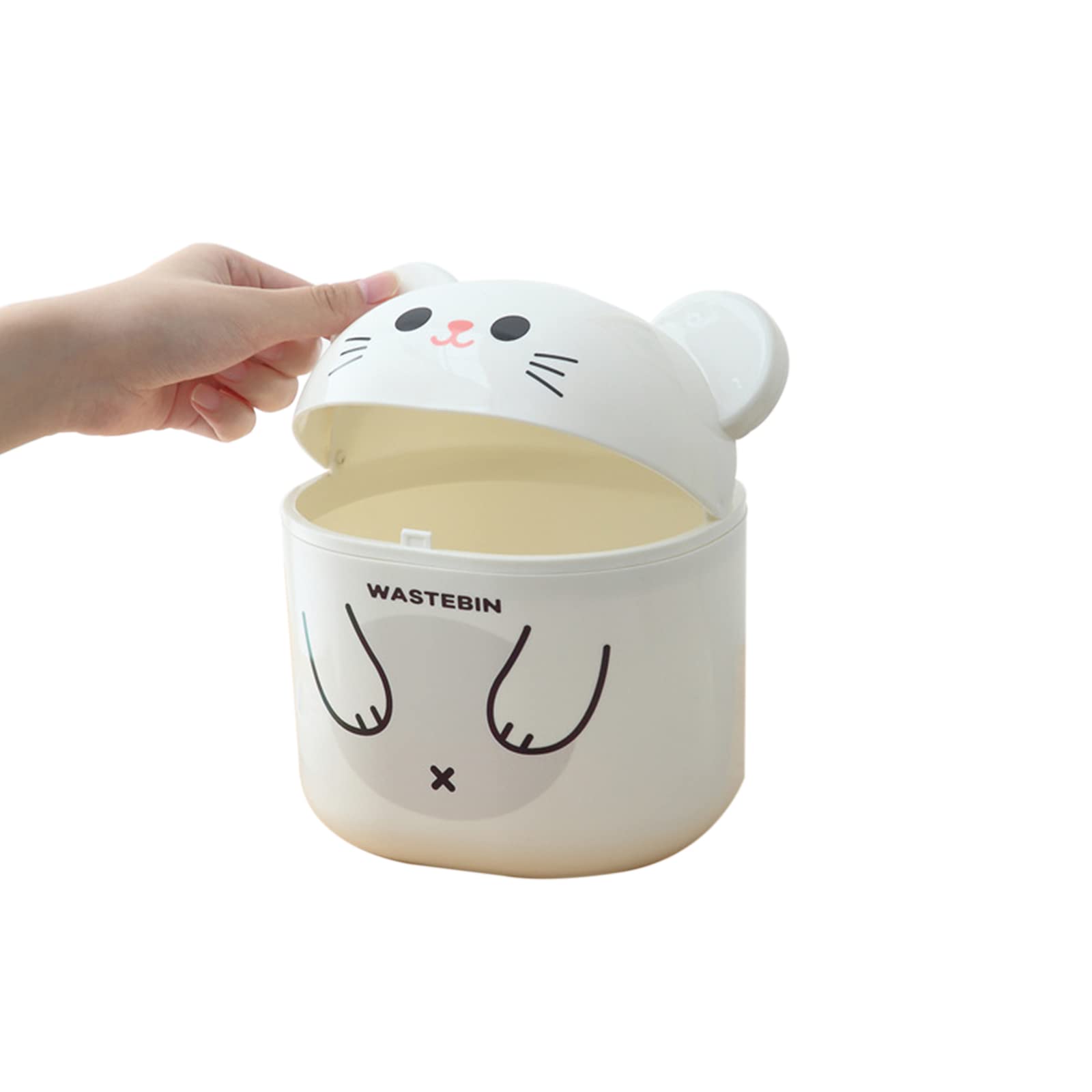 Mini Countertop Trash Can with Lid - Small Desk Waste Bin for Office, Vanity & Coffee Table - Cute Bear-White Garbage Can for Home Decor & Organization - Perfect for Bedroom, Bathroom & Workspace