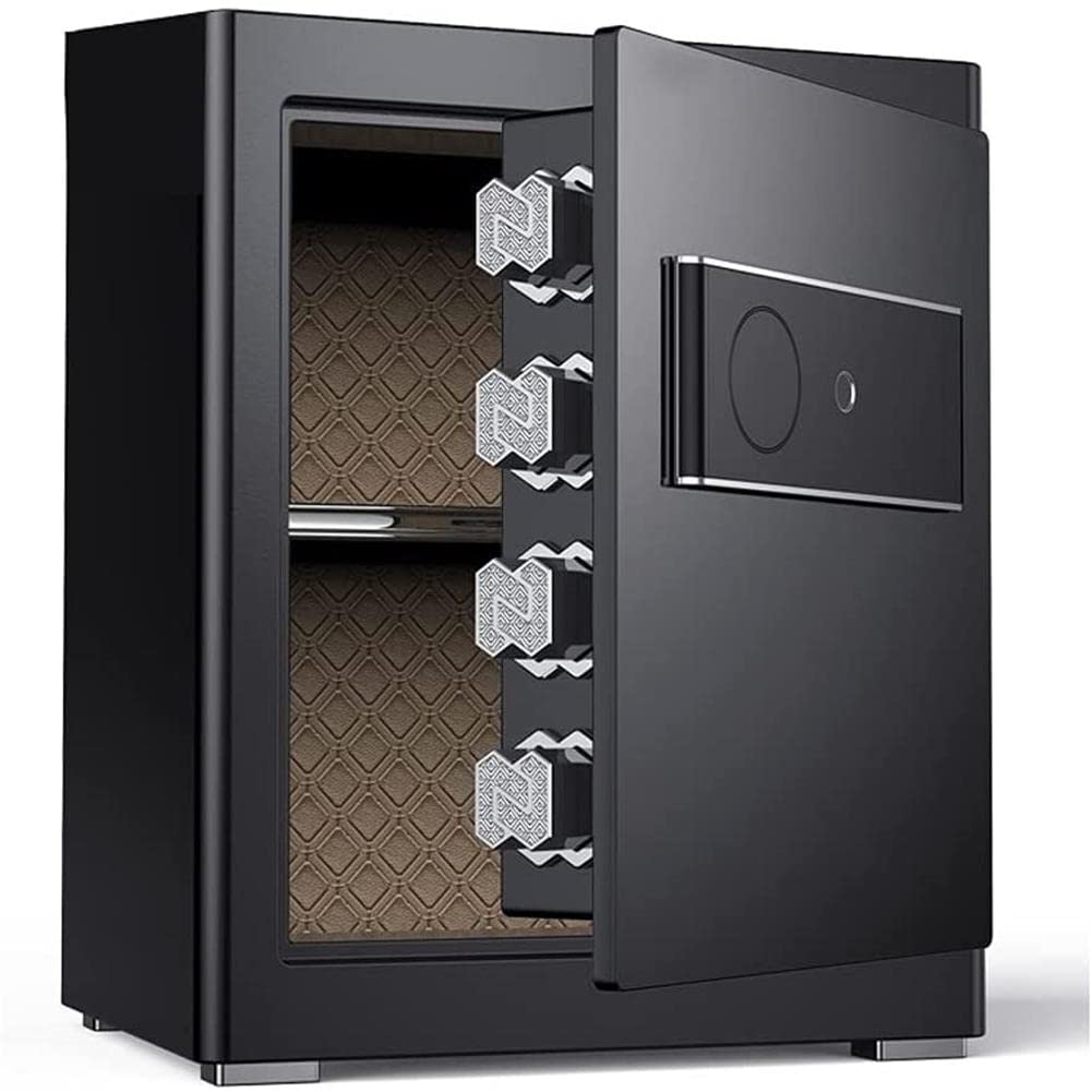 Steel Home Security Safe Box - Electronic & Fingerprint Password Safe for Home, Office, Gun & File Storage - Smart Safe Room Cabinet with Multi-Layer Protection (Brown/Black) - Ideal for Valuables, Documents & Firearm Safety