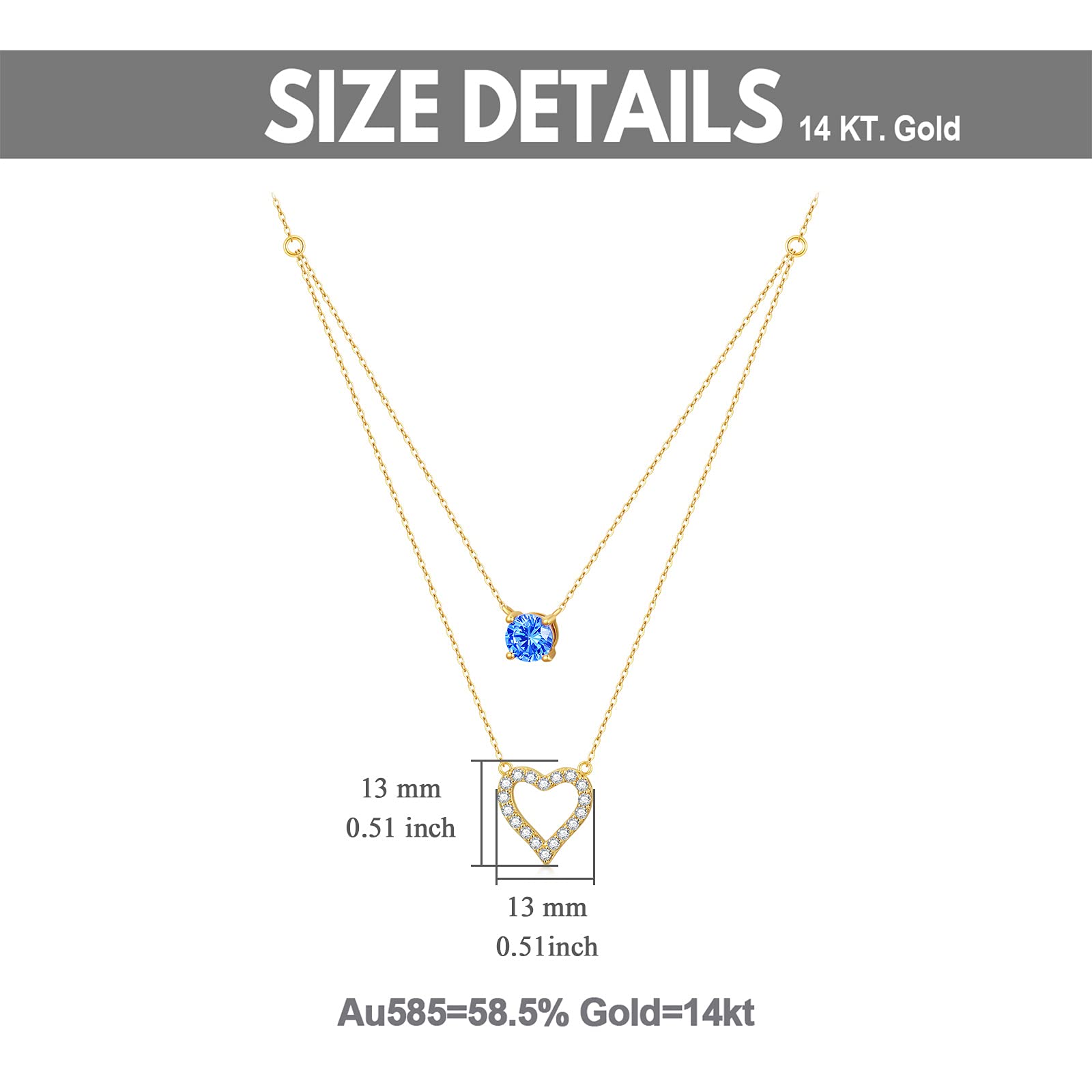 14K Real Gold Heart Necklace for Women - 1 Carat 5A Cubic Zirconia Pendant with Double Chains | Anniversary, Birthday & Valentine's Day Gift for Wife, Girlfriend | Elegant Jewelry for Date Night & Special Occasions