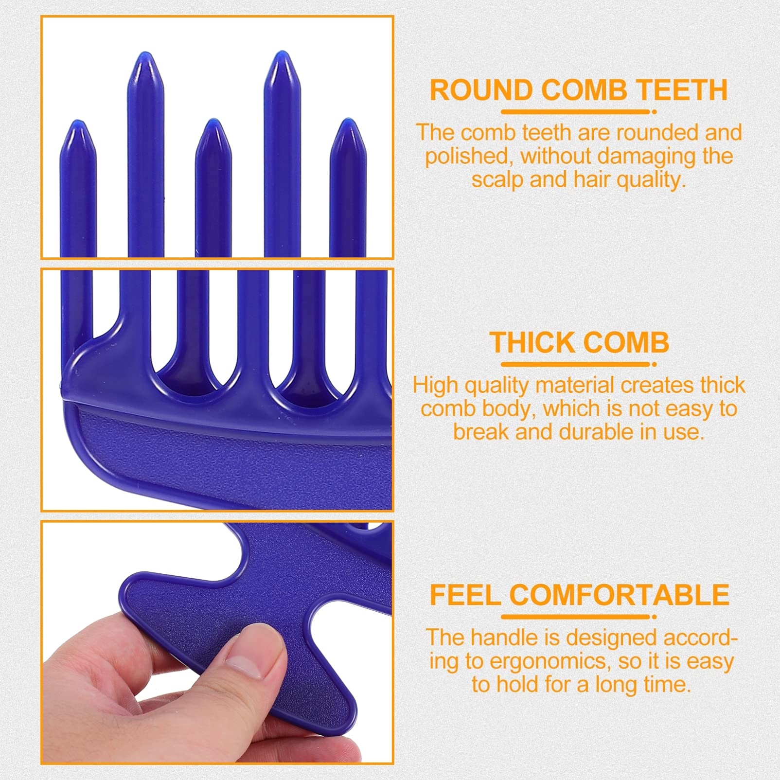 Lurrose 2-Pack Afro Combs - Wide Tooth Detangling Comb for Natural Hair, Wigs & Braids - Double Fist Pick Hair Styling Tool for Men & Women (Blue) | Perfect for Daily Hair Care, Salon Styling & Travel