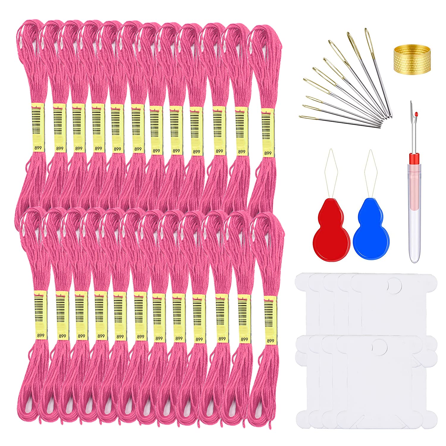 Premium Embroidery Floss Kit - 24 Skeins Cross Stitch Thread for Knitting, Embroidery & Needlework Projects (Pink) | Perfect for DIY Crafts, Home Decor & Gift Making