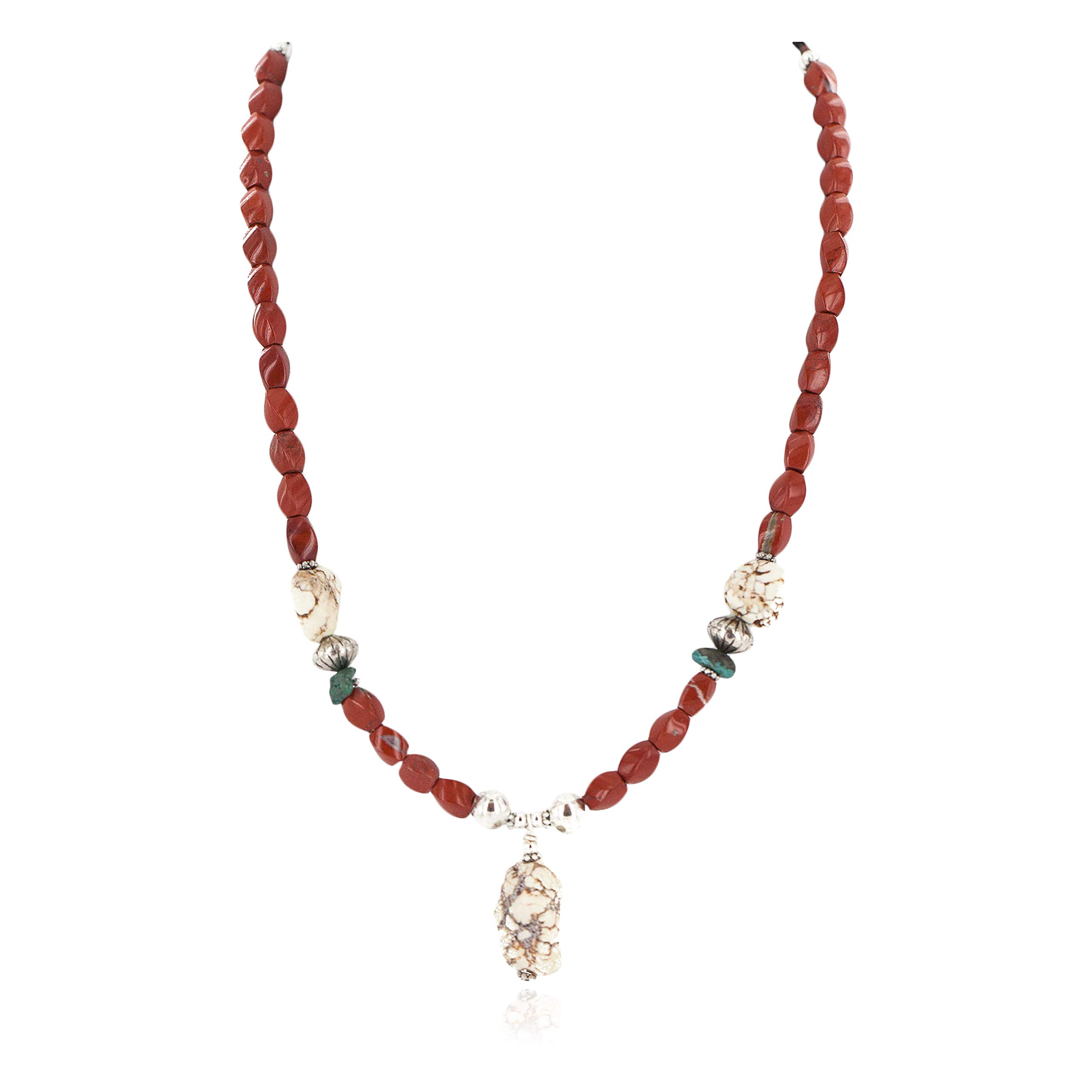 Authentic Navajo White Howlite Red Native American Necklace - Sterling Silver Certified Handmade by Loma Siiva | Perfect for Boho Fashion, Cultural Events & Spiritual Healing Jewelry
