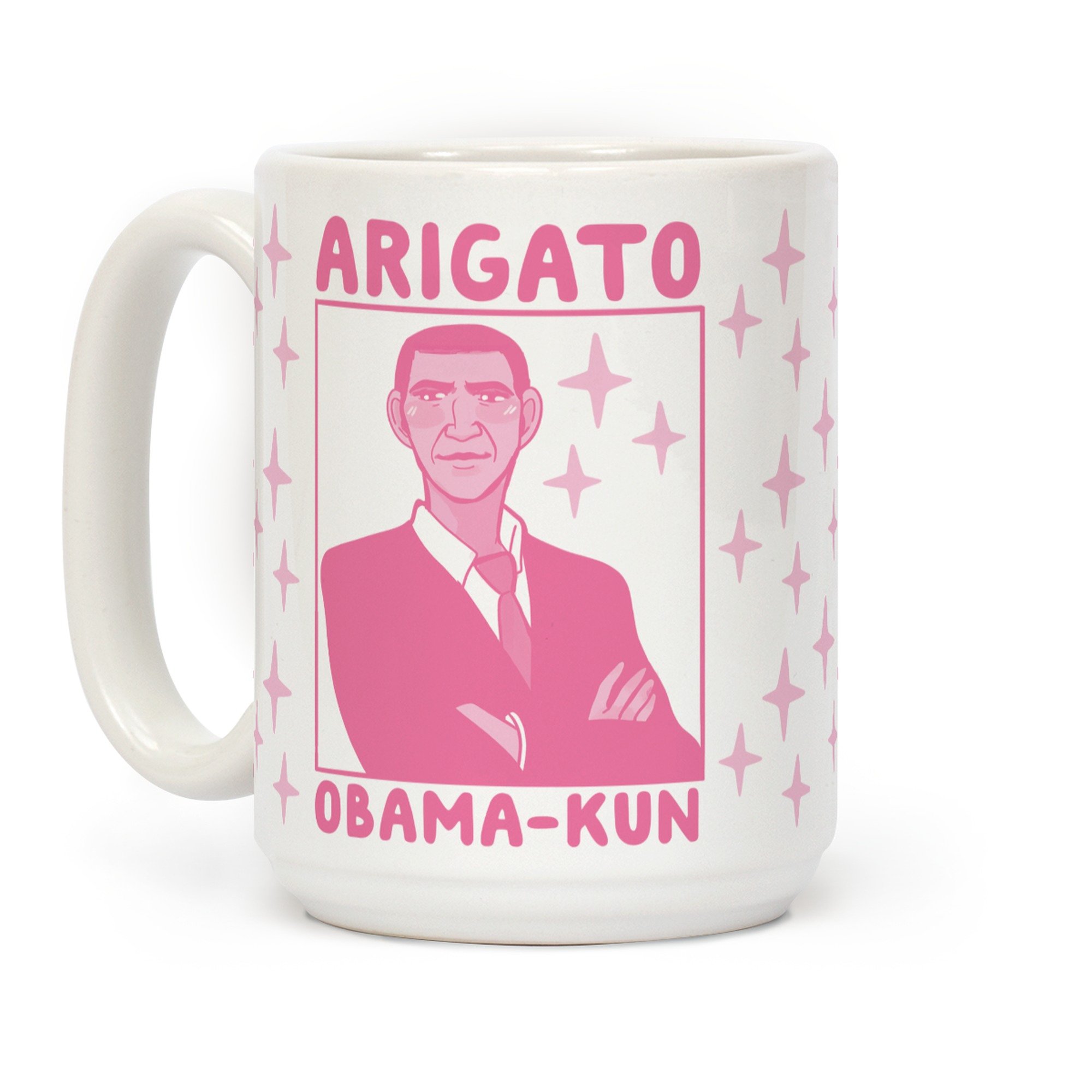 LookHUMAN Arigato Obama-Kun 15oz White Ceramic Coffee Mug - Funny Japanese Anime Style Cup for Tea, Office Use & Gift Giving