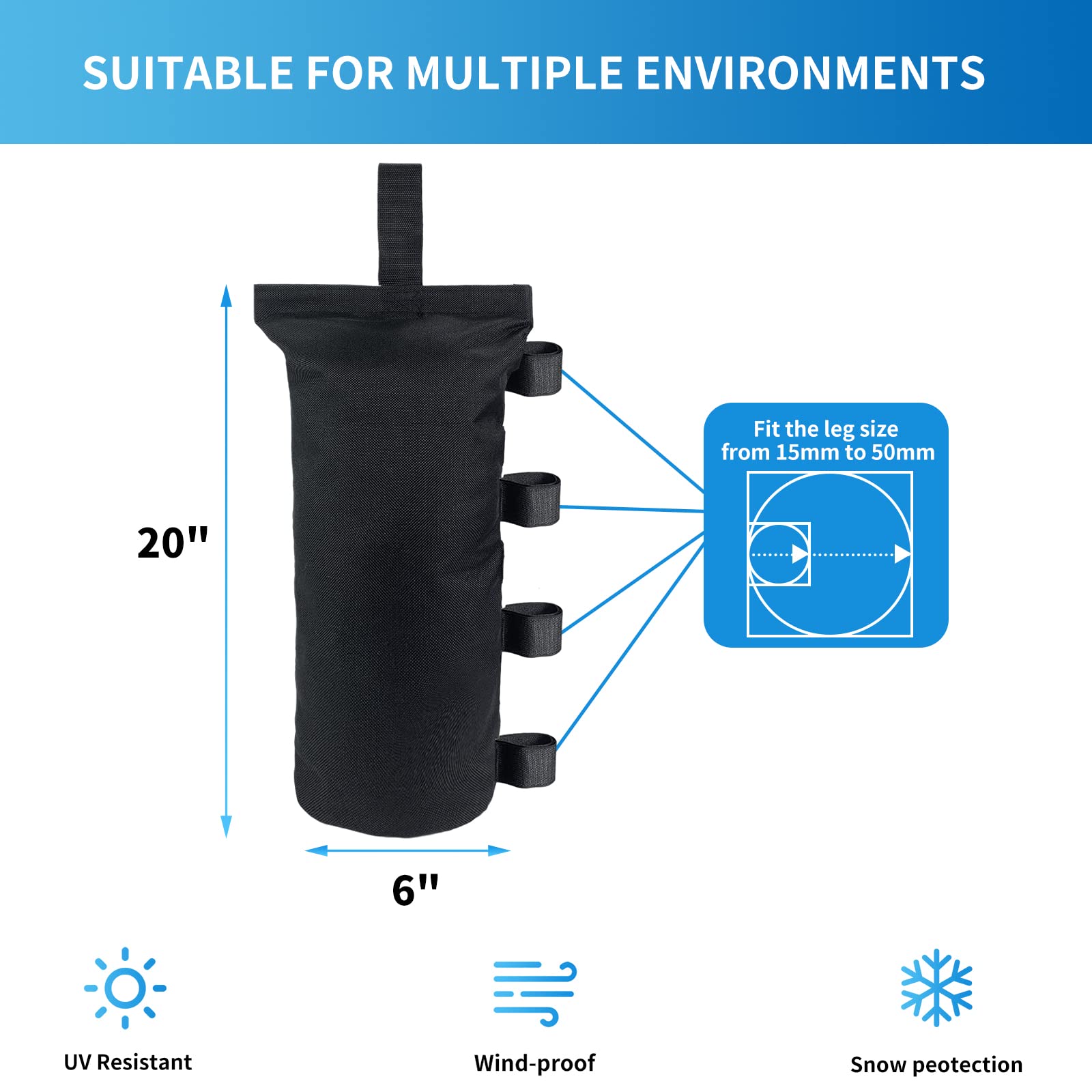 Heavy Duty Canopy Weight Bags (120LBS) - Set of 4 Sand Weights for Pop Up Canopy Tents, Outdoor Sun Shelters & Patio Umbrellas | Perfect for Beach Parties, Camping, Backyard Events & Outdoor Markets
