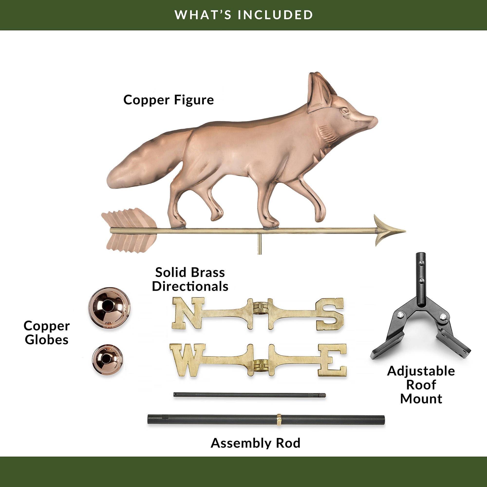 Fox Weathervane - Handcrafted Copper Garden Decor for Outdoor & Farmhouse Style | Perfect for Roof, Barn, or Yard Decoration