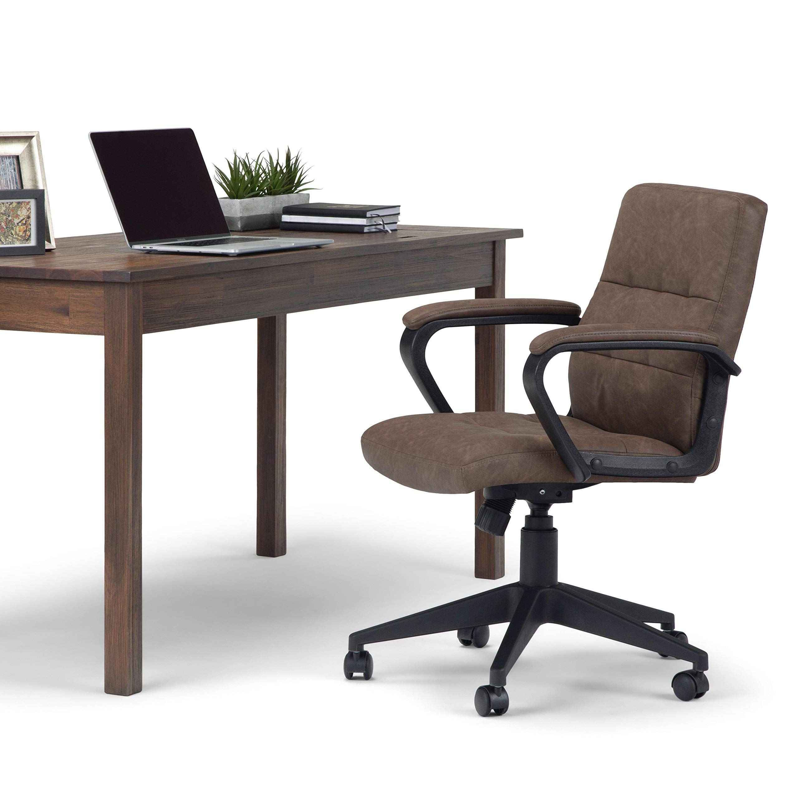 SIMPLIHOME Brewer Swivel Adjustable Executive Office Chair - Distressed Brown Faux Leather Ergonomic Desk Chair for Home Office, Study & Workspace - Modern Computer Chair with Lumbar Support for Comfortable Working