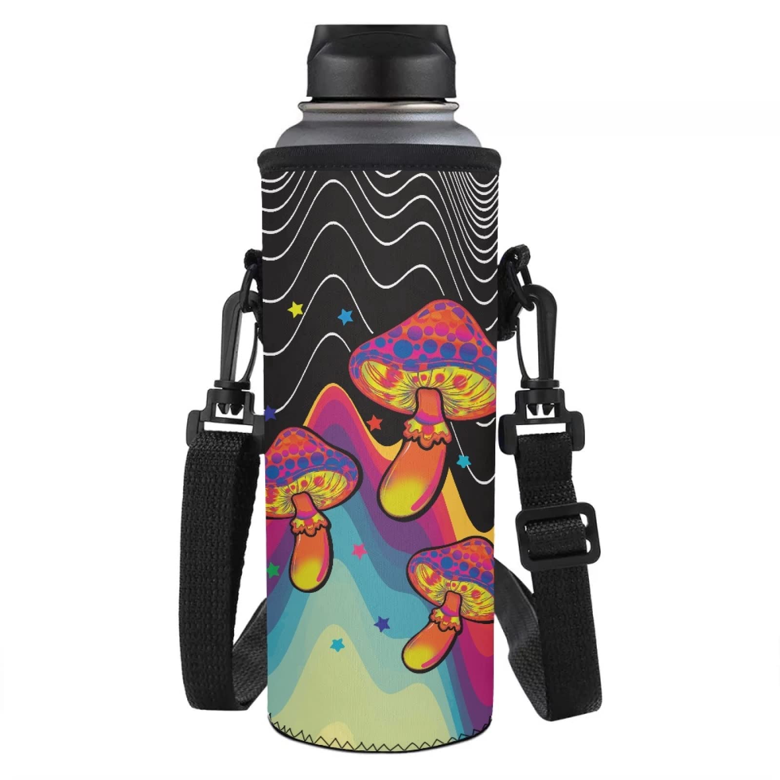Custom Printed Insulated Neoprene Water Bottle Holder with Adjustable Shoulder Strap - Leakproof & Lightweight Bottle Cover for Hiking, Gym, Travel & Outdoor Activities