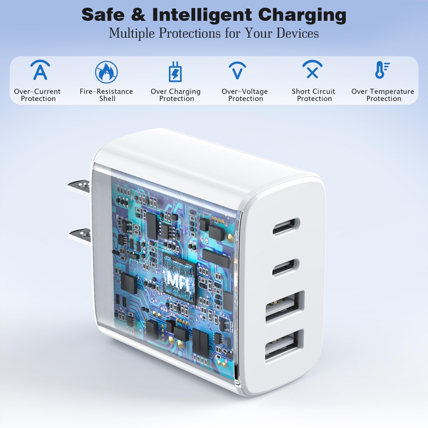 40W 2-Pack 4-Port PD USB C Fast Charger Block with QC 3.0 - Compatible with iPhone 16/15/14/13/12 Pro Max, iPad Pro/Air, Samsung Galaxy - Perfect for Home, Office & Travel Charging Multiple Devices Simultaneously