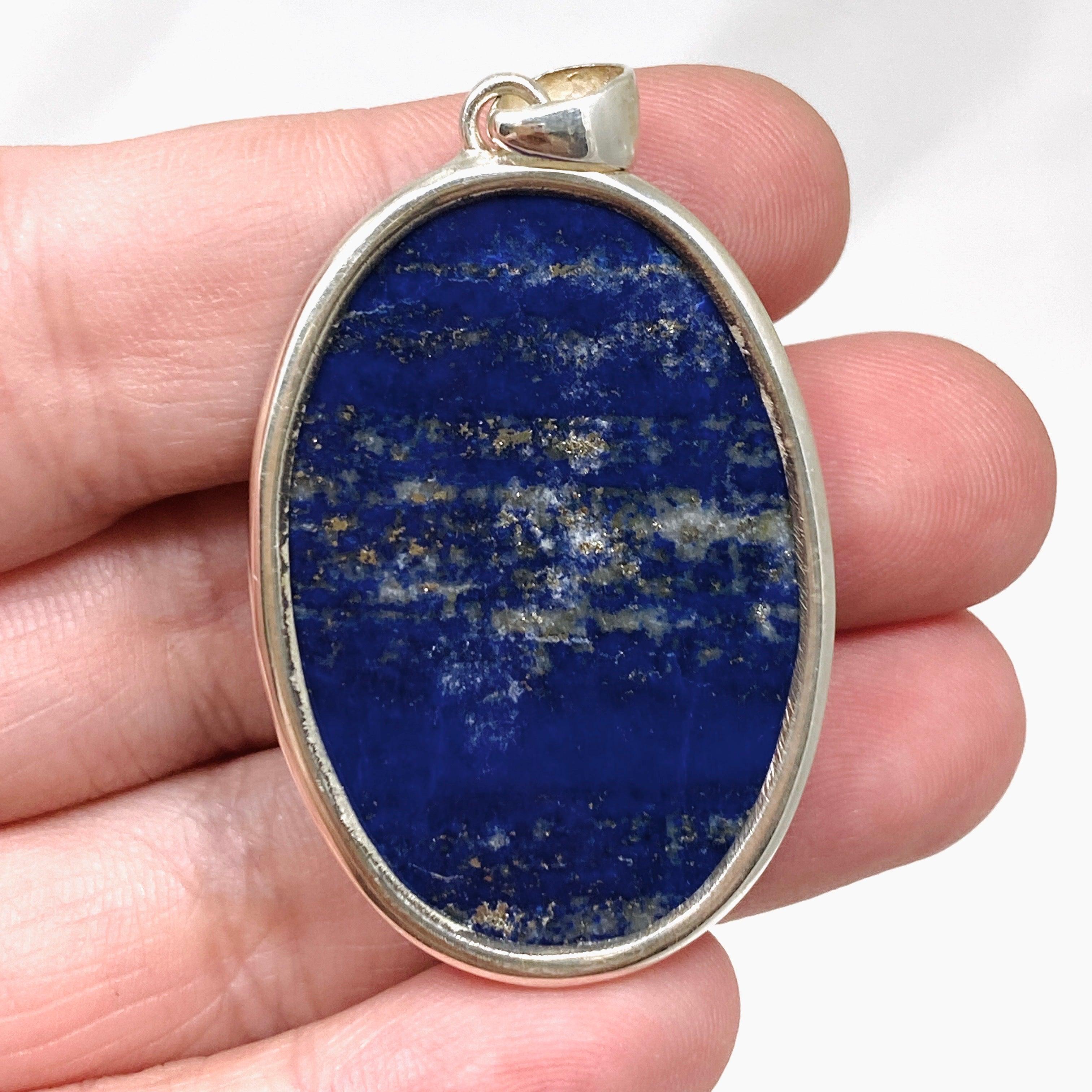 Natural Lapis Lazuli Oval Pendant Necklace - 925 Sterling Silver Jewelry KPGJ3838 | Perfect for Meditation, Spiritual Healing & Elegant Fashion Accessories