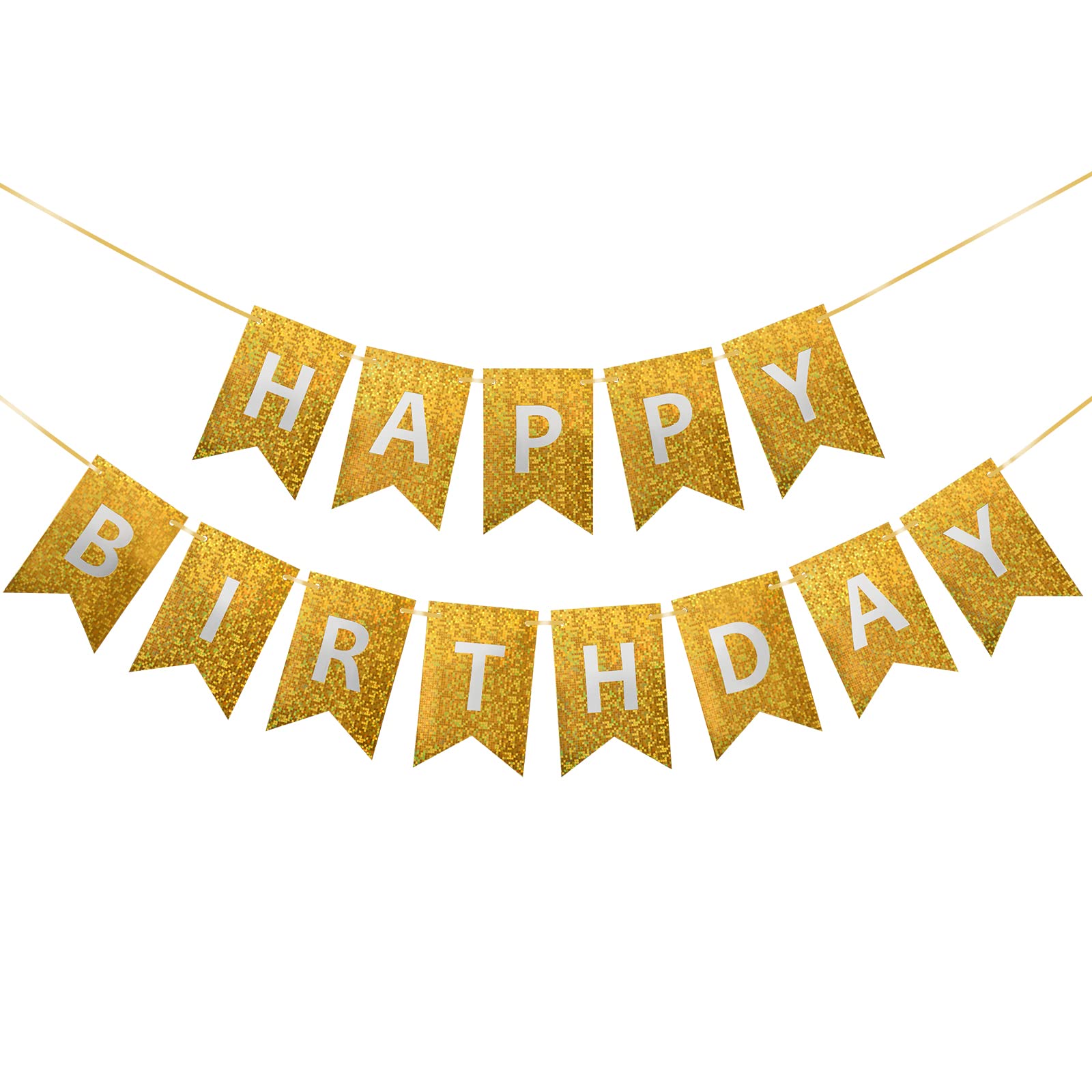 Shiny Happy Birthday Banner with Glitter Letters - Gold Flashing Birthday Party Decorations for Indoor & Outdoor Celebrations